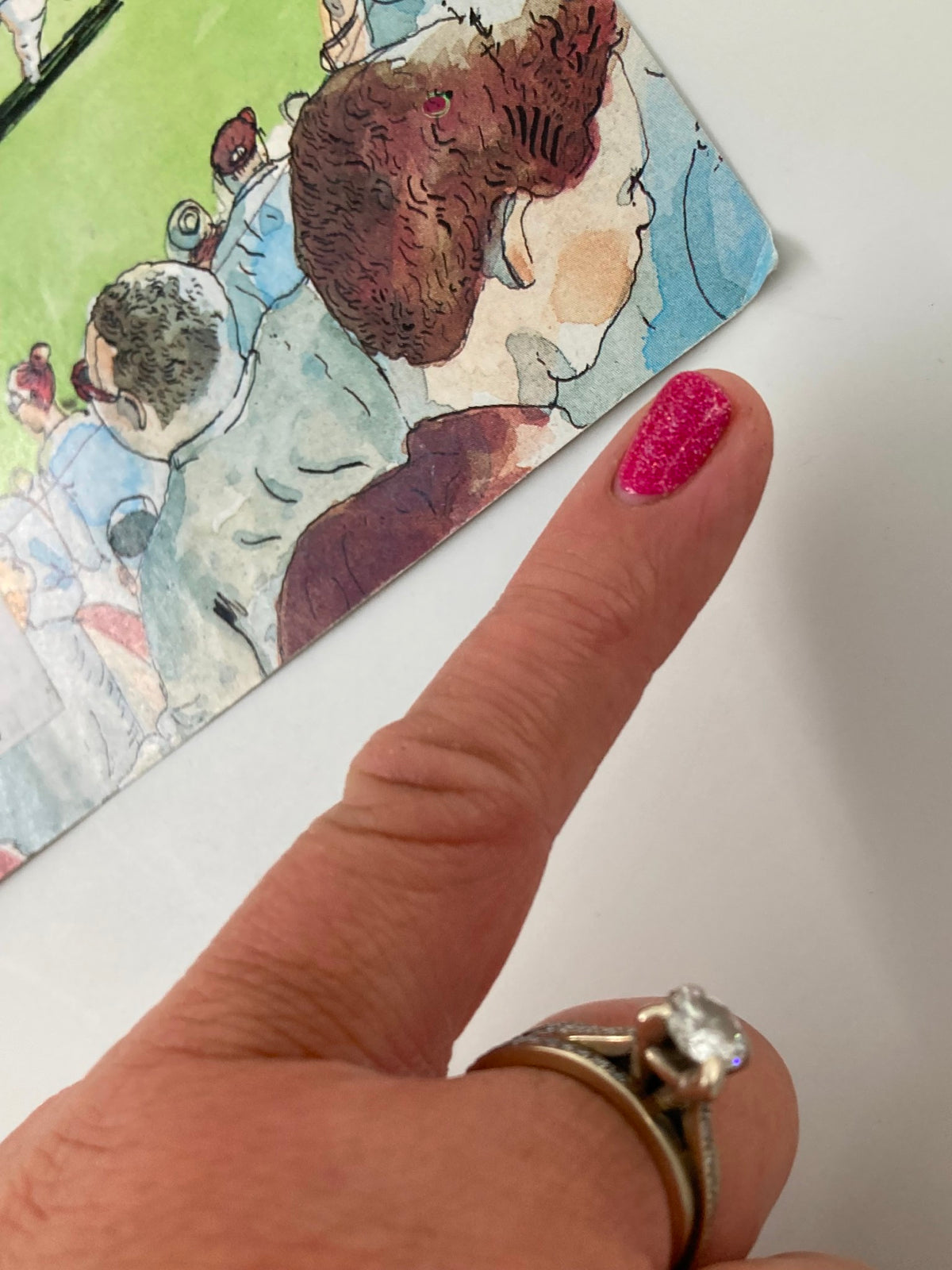 Detailed view of The New Yorker April 3 2006 cover featuring 'Bigger Than The Game' by Sean Penn, showcasing a hand pointing at the colorful illustration.