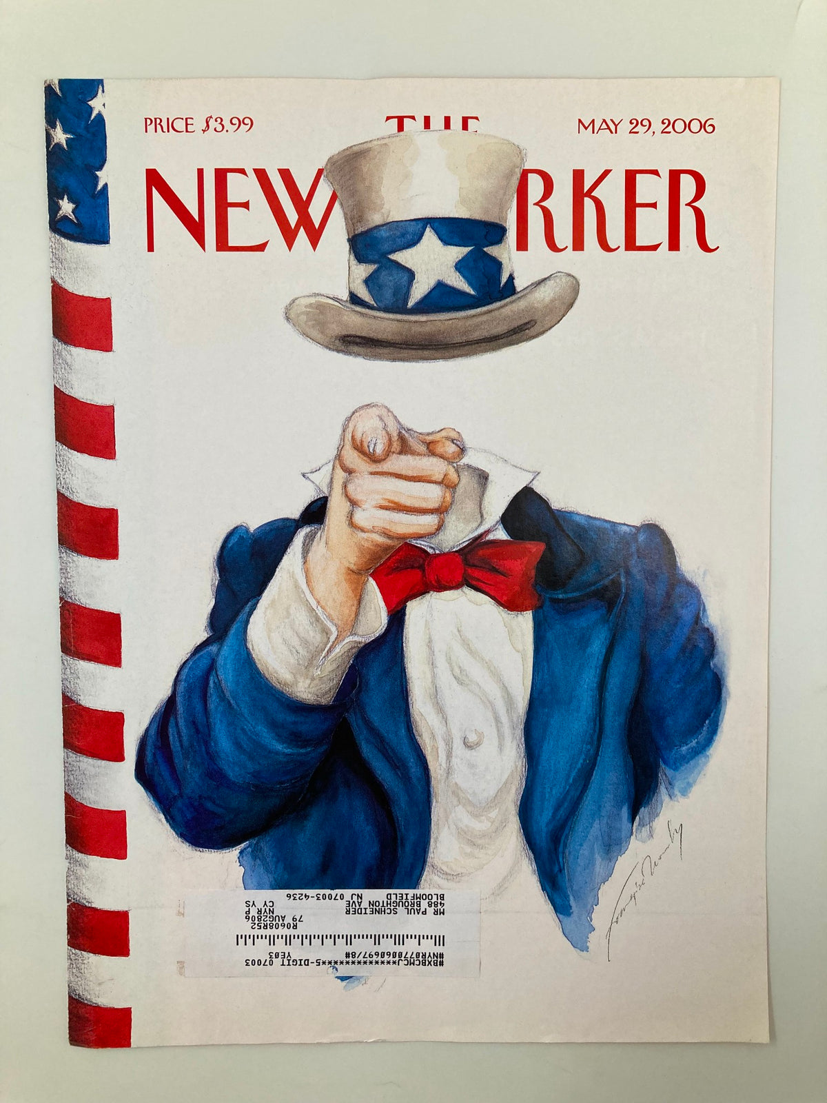 The New Yorker cover dated May 29, 2006, showcasing 'Losing Face,' with Uncle Sam depicted in a striking illustration by Francoise Mouly.