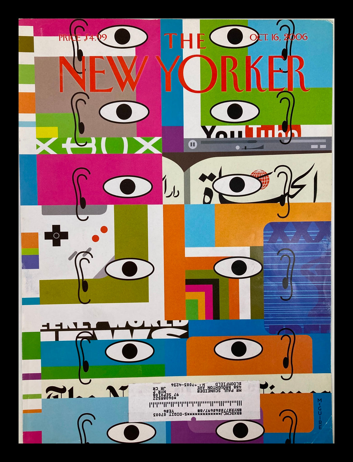 Cover of The New Yorker, October 16, 2006, titled 'All That's New' by Richard McGuire, featuring colorful abstract artwork with eyes and geometric shapes.