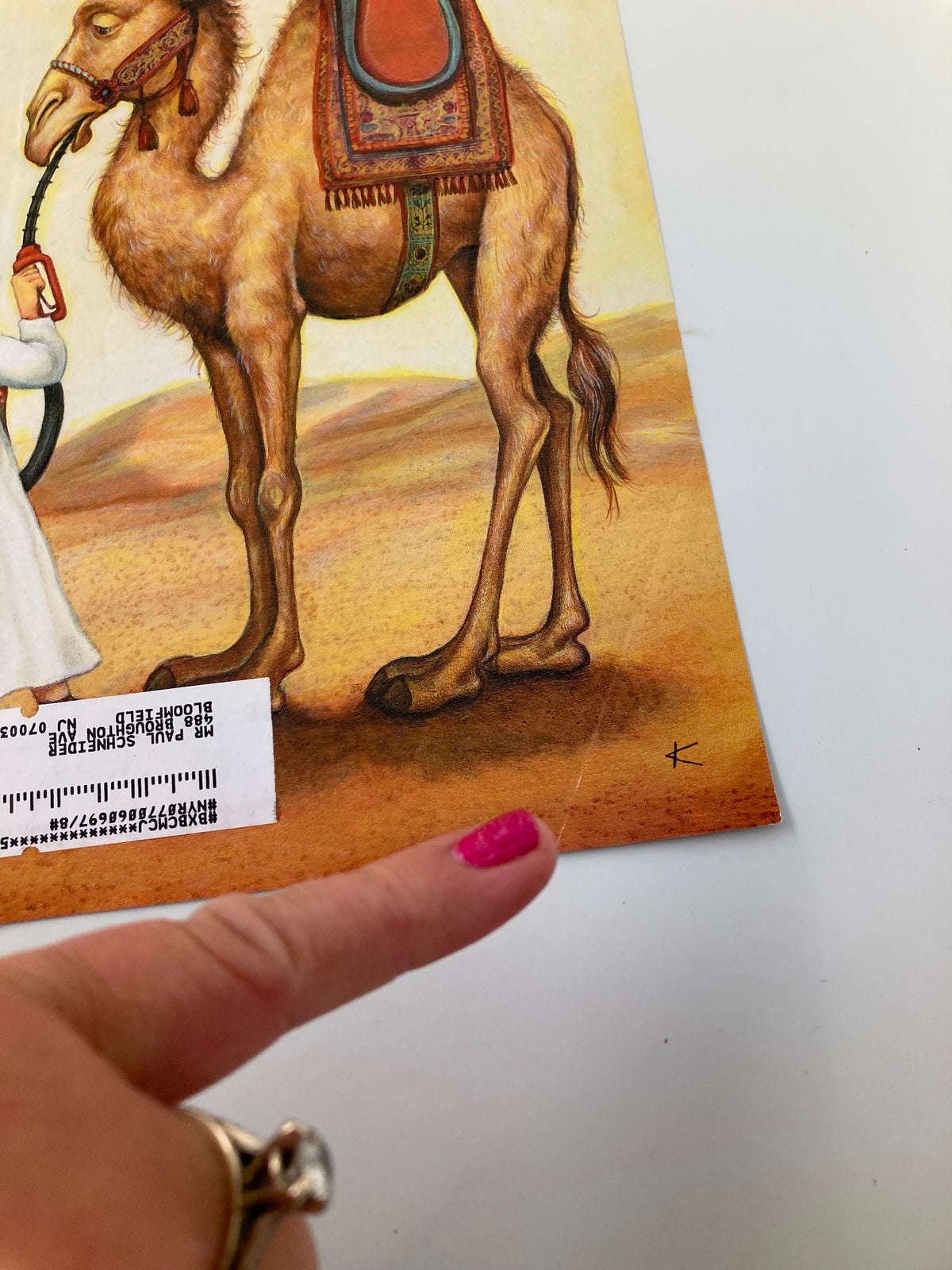 Detail of The New Yorker cover, May 22, 2006, 'Fill 'Er Up' by Anita Kunz, showing the camel's leg with a close-up of wear on the magazine cover.
