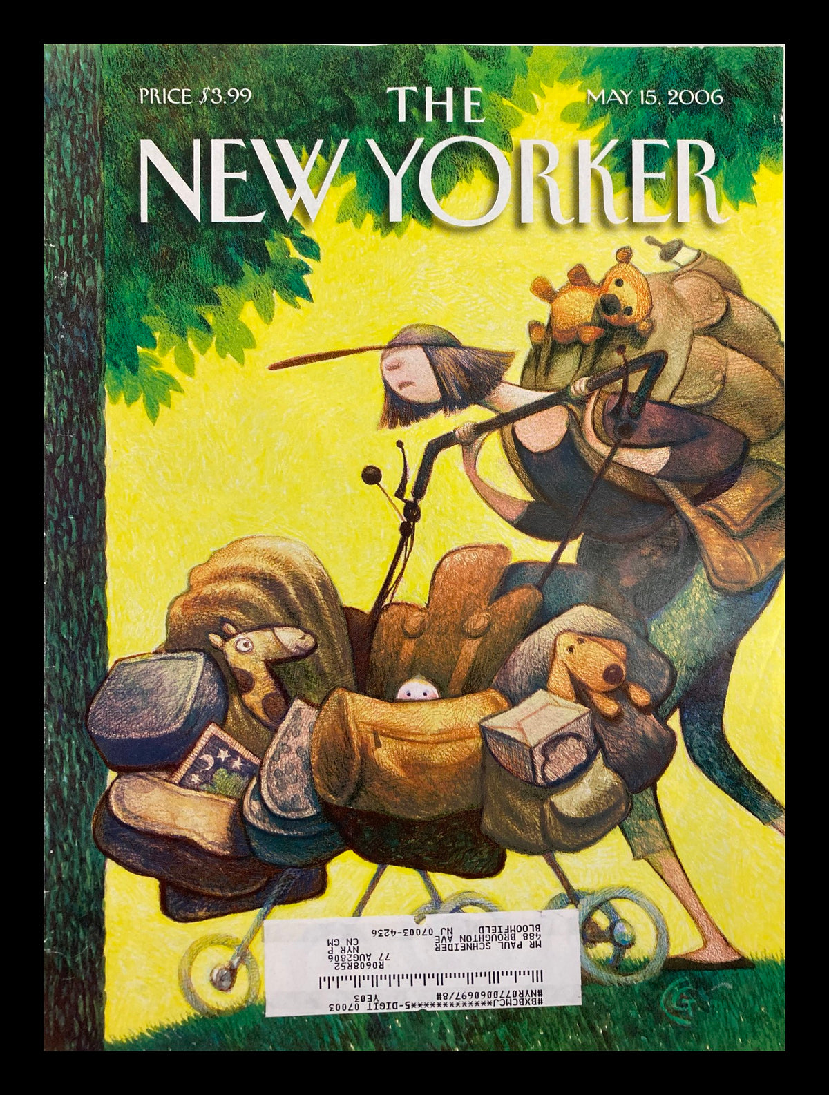 The New Yorker Cover May 15 2006 - Happy Mother's Day by Carter Goodrich, featuring a whimsical illustration of a mother pushing a stroller surrounded by playful animals, capturing the essence of motherhood.