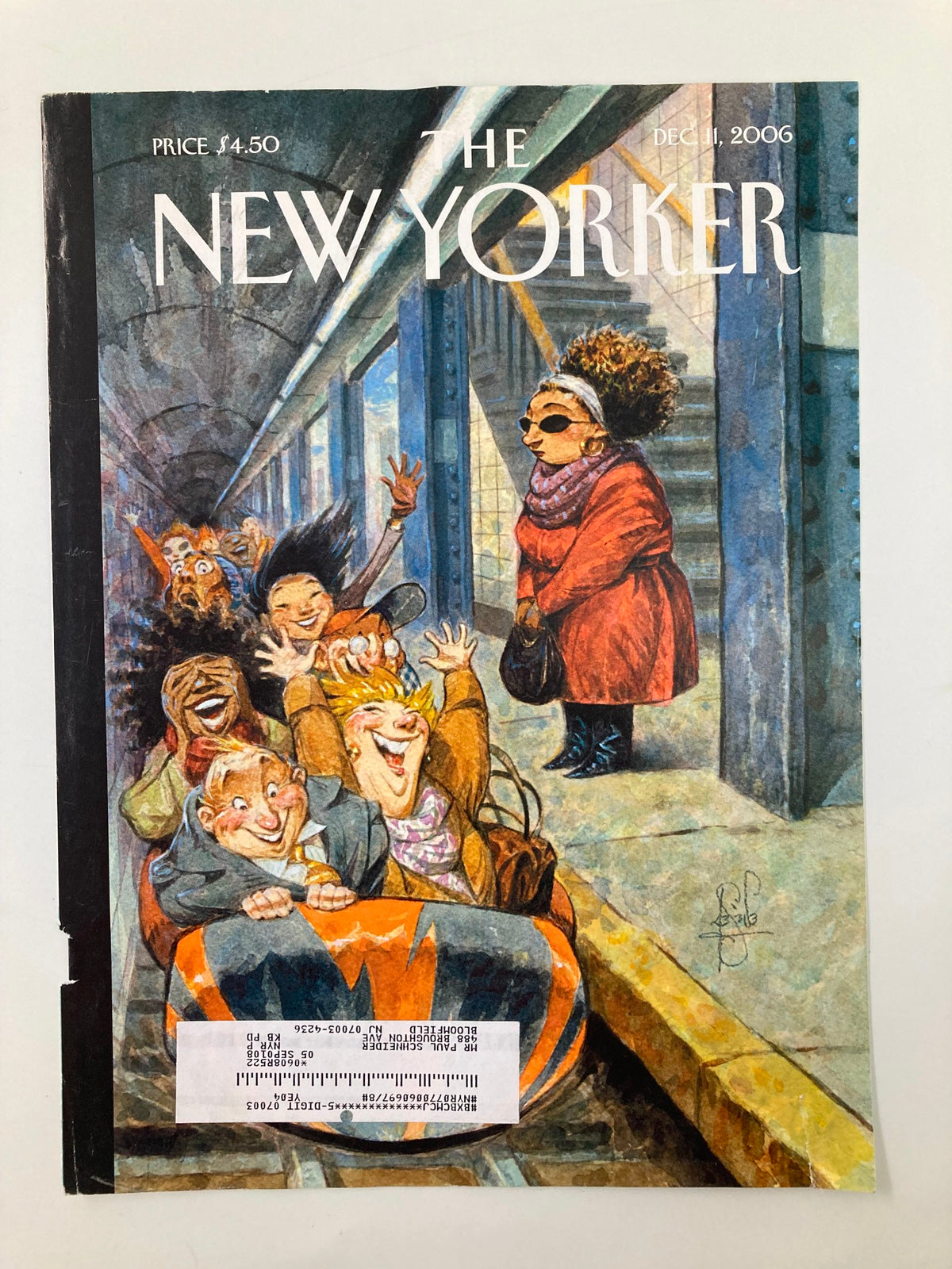 COVER ONLY The New Yorker December 11 2006 Rush Hour by Peter de Seve, featuring a lively depiction of subway passengers having fun, capturing the essence of urban life.
