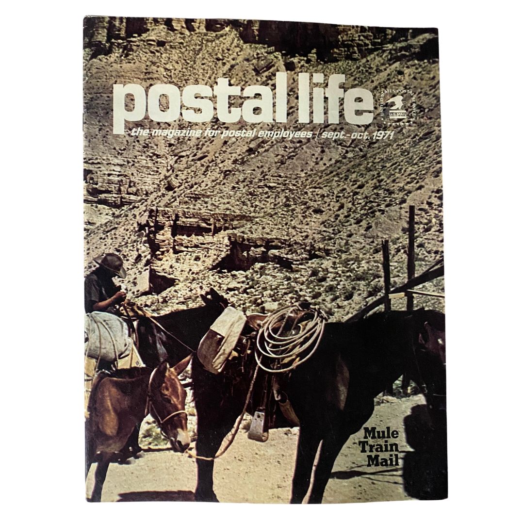 Cover of VTG Postal Life Magazine September - October 1971, featuring a man and horses in a rugged landscape with the title 'Main Trail Man'.