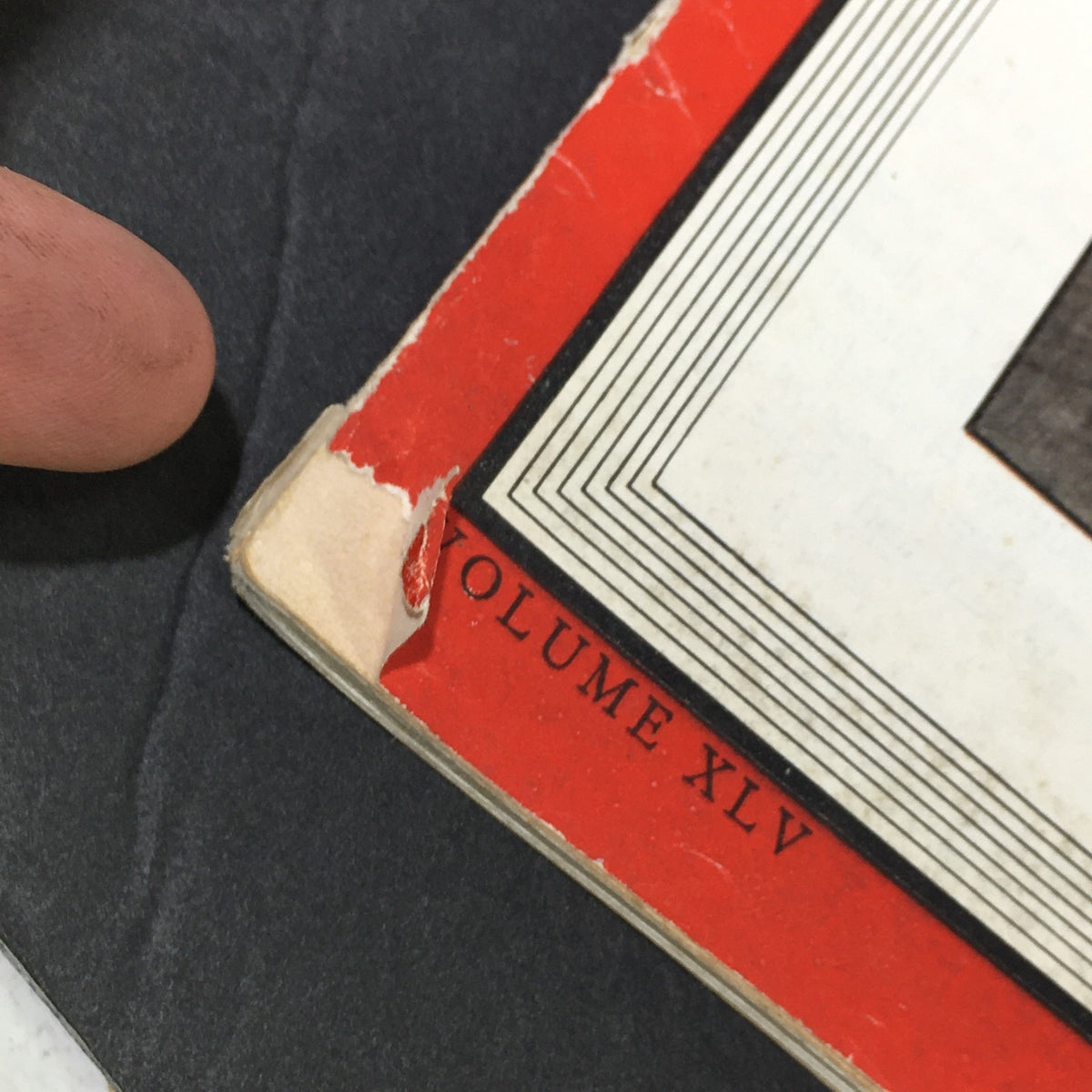 Side view of VTG Time Magazine Vol. 45 #17 April 23 1945 showing minor wear at the top corner, indicating its vintage condition.