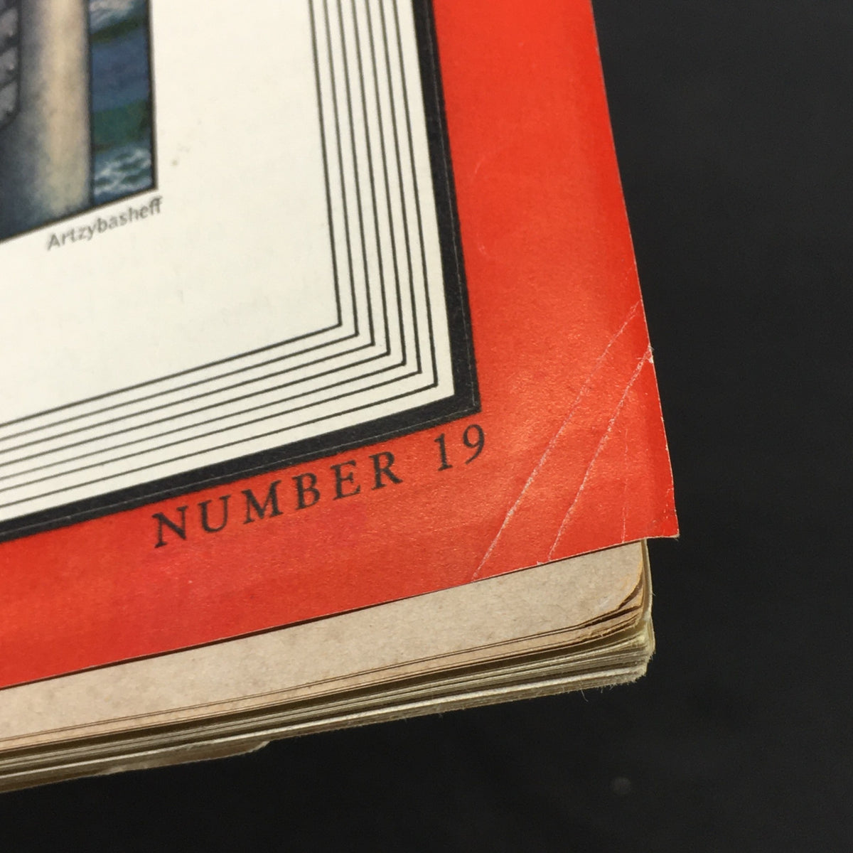 Close-up image of the corner of Vintage Time Magazine, Vol. 41 #19, May 10, 1943, revealing detail from the cover featuring German Admiral Karl Dönitz.