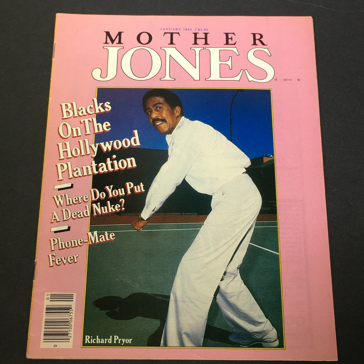 Cover of Mother Jones Magazine January 1981 featuring Richard Pryor, with headlines on black representation in Hollywood and cultural commentary.