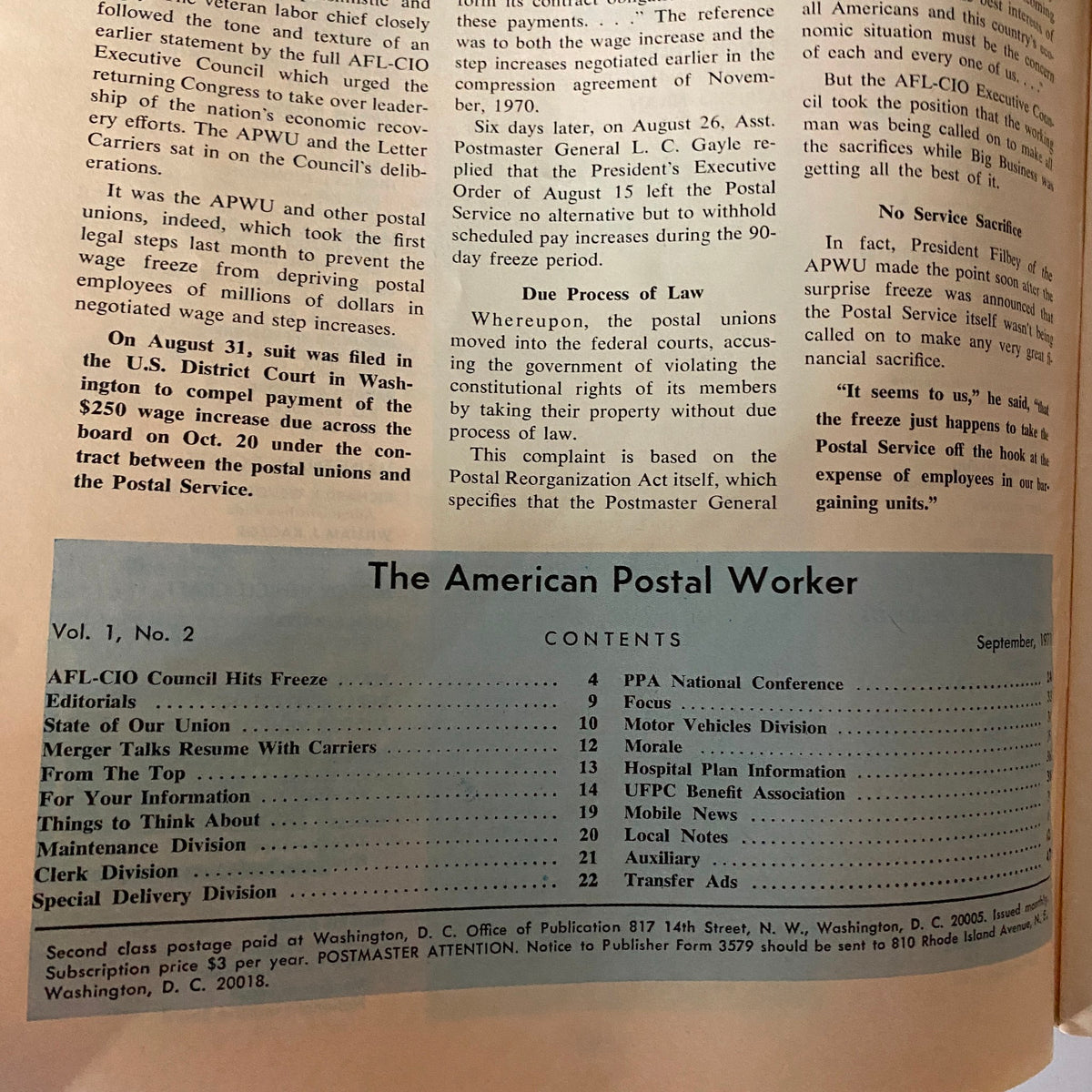 The American Postal Worker Magazine September 1971 Richard Nixon Economic Bias