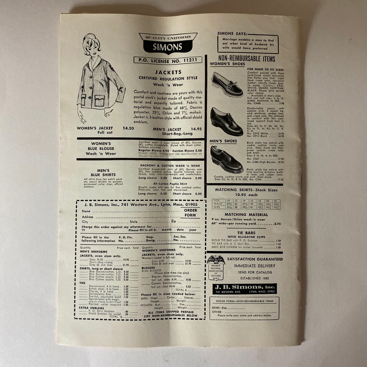 Vintage advertisement for Simons featuring women's jackets, men's shirts, and shoes, sourced from the VTG The Union Postal Clerk Journal September 1969 titled 'The Bills Are Piling Up.'