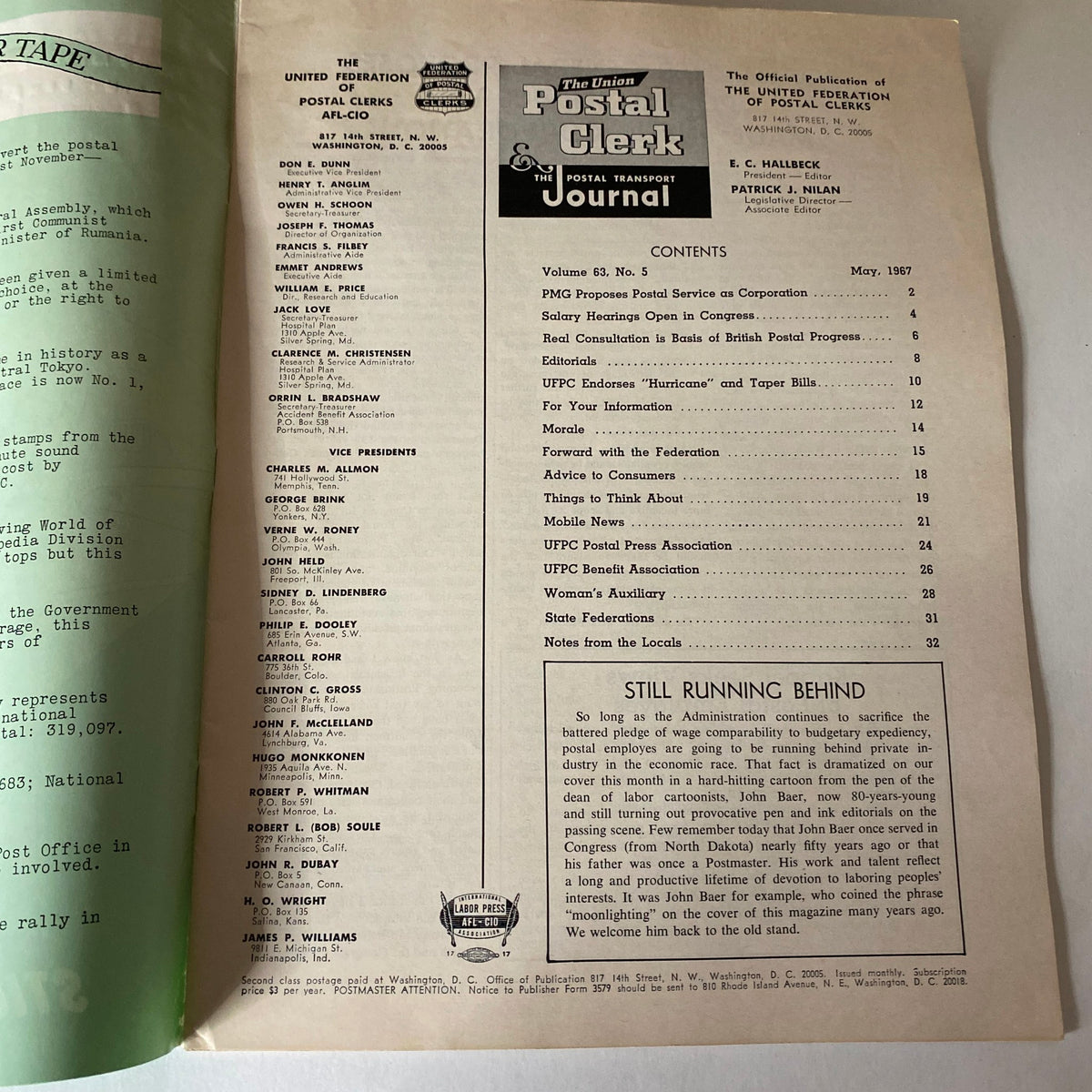 Vintage The Union Postal Clerk Journal May 1967 Wage Comparability To Catch Up