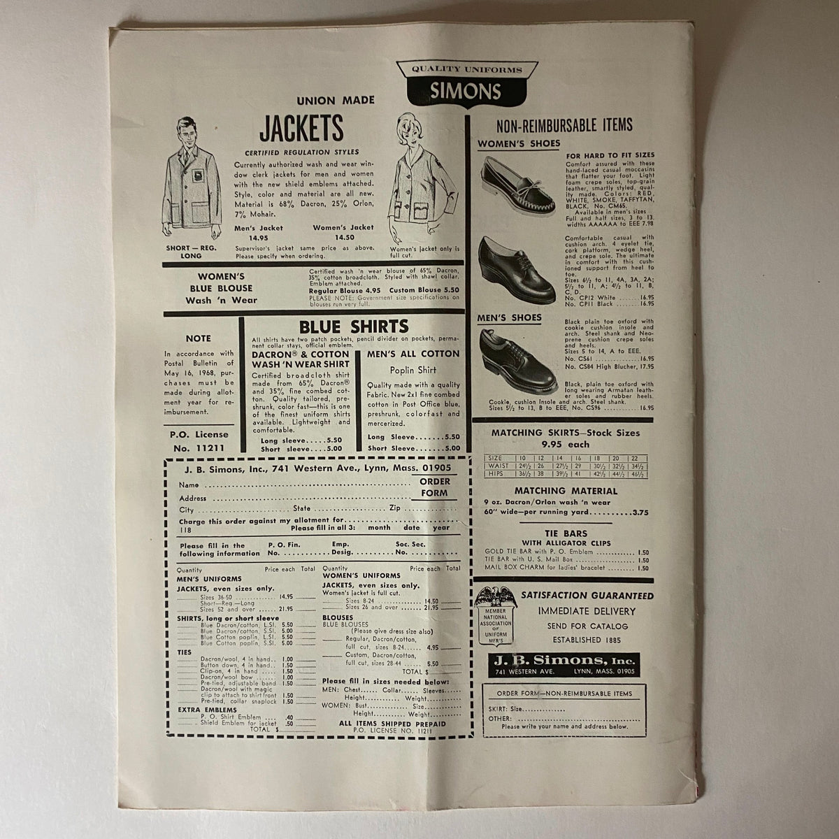 Advertisement page from The Union Postal Clerk Journal November 1968 showcasing union-made clothing and merchandise.