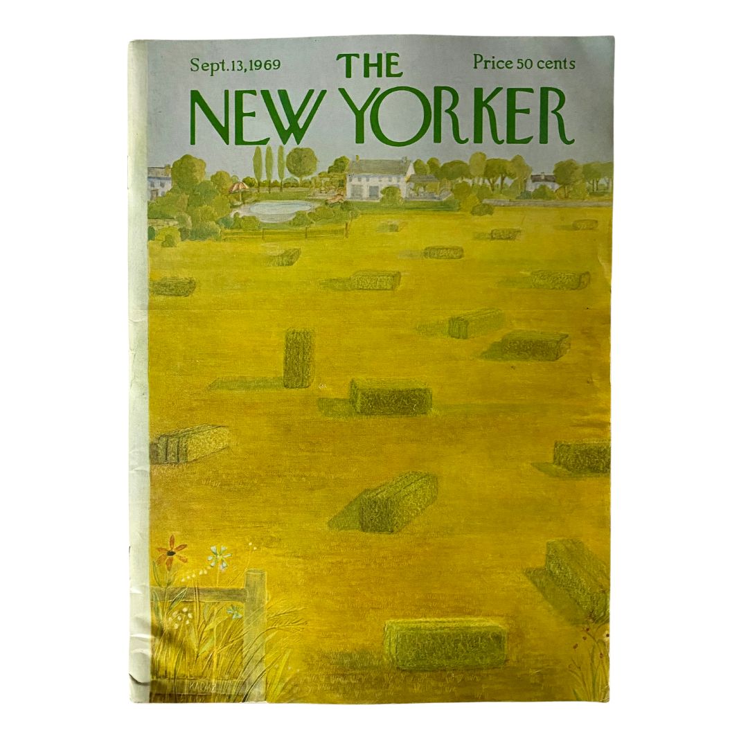The New Yorker Full Magazine September 13 1969 Ilonka Karasz Cover featuring an artistic landscape with fields and a vintage aesthetic.