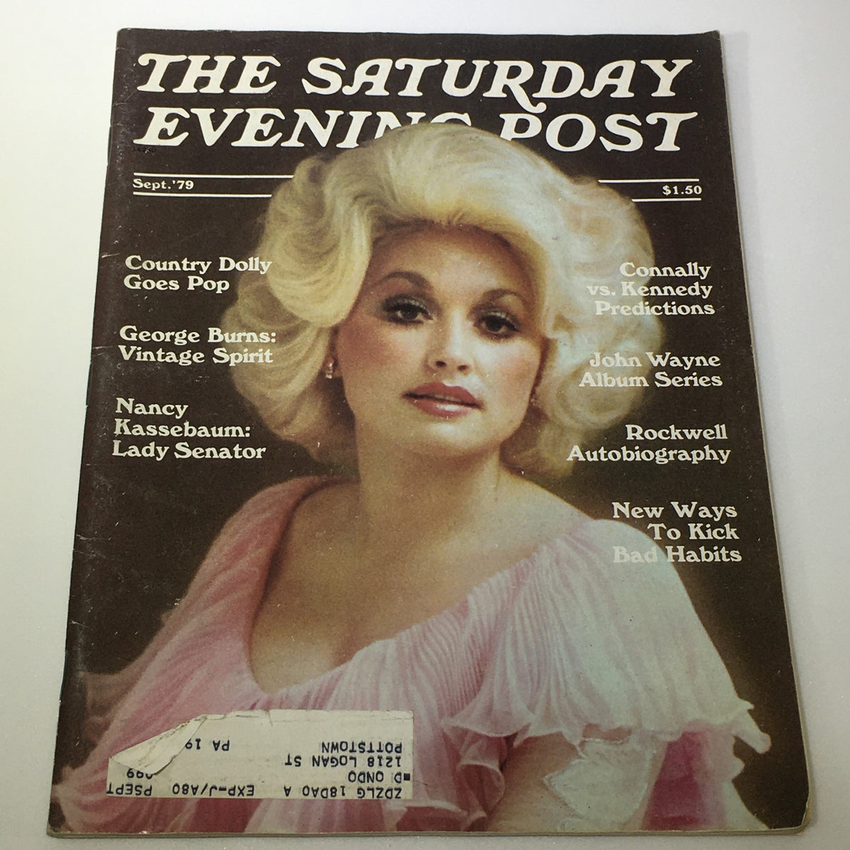 VTG The Saturday Evening Post September 1979 featuring Nancy Kassebaum, Lady Senator, with Dolly Parton on the cover. The magazine includes articles on various topics, showcasing its historical context and significance.