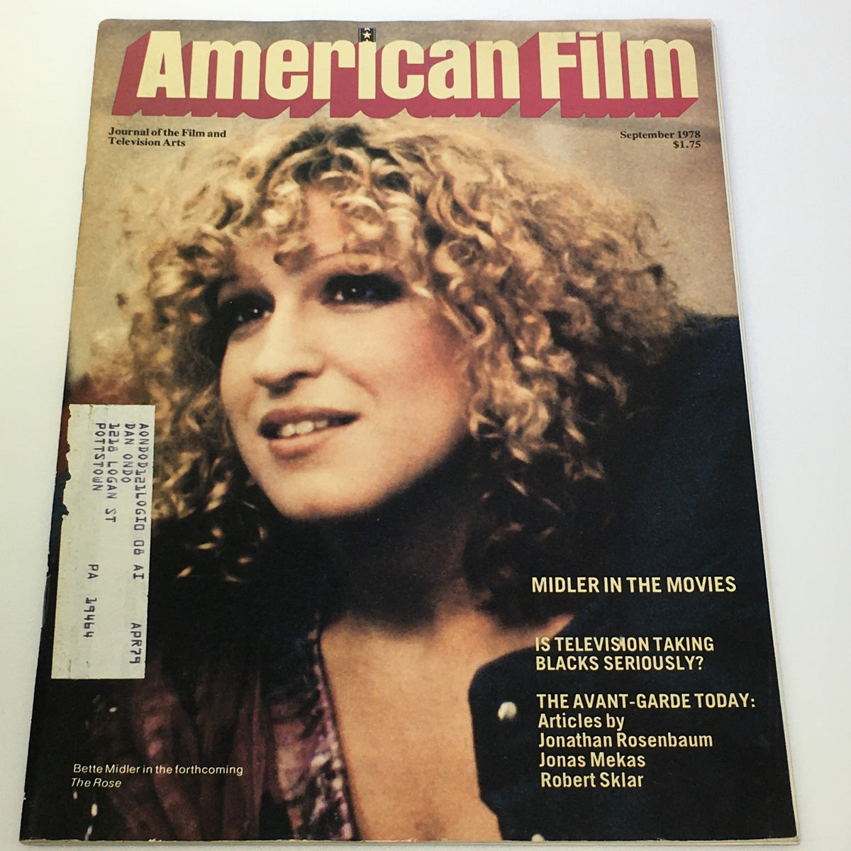 Cover of the VTG American Film Magazine from September 1978 featuring Bette Midler promoting her film The Rose. The magazine highlights Midler's impact on the film industry with captivating imagery and vintage design.