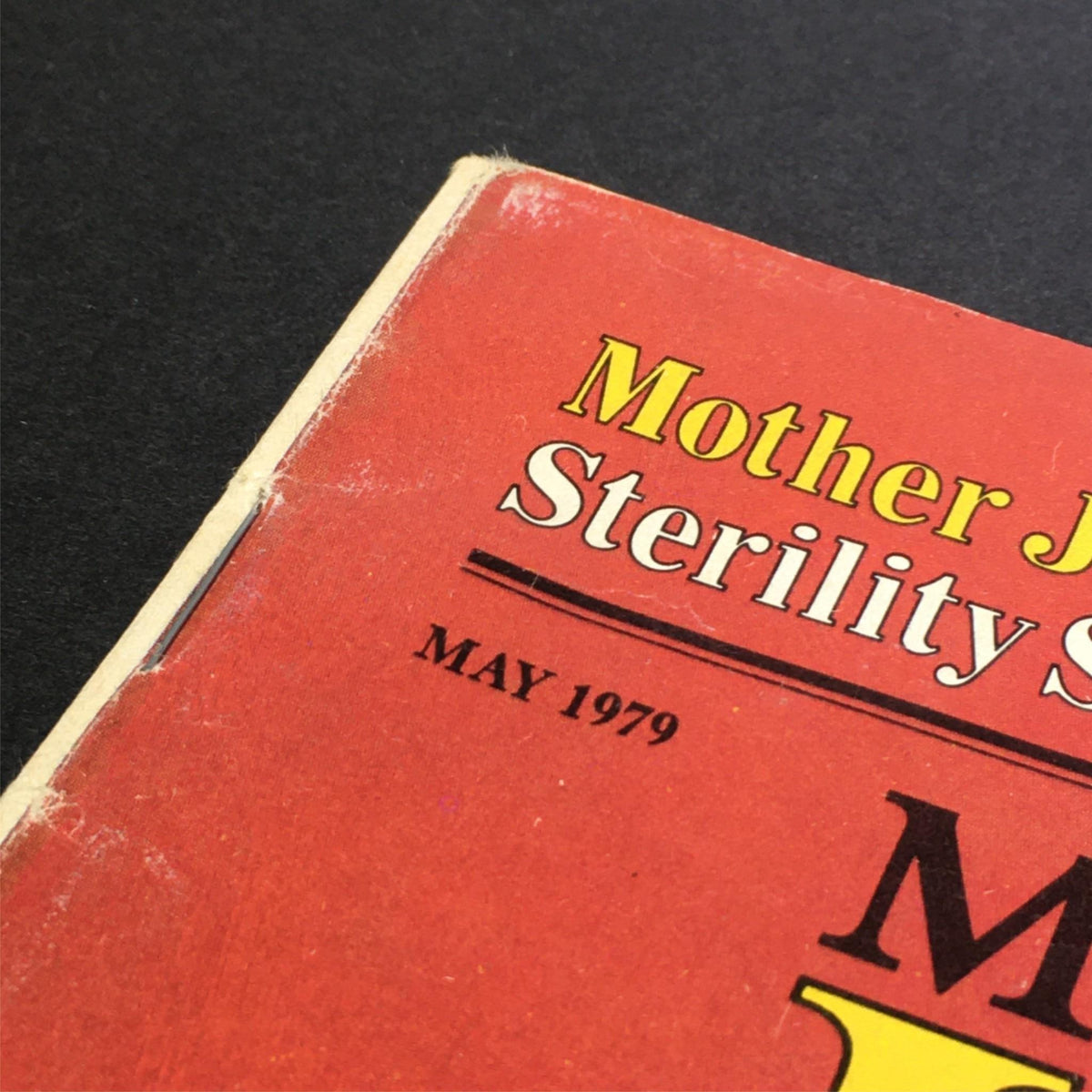 Close-up of Mother Jones Magazine May 1979 cover featuring the title and date, highlighting its vintage appeal and collectible nature.