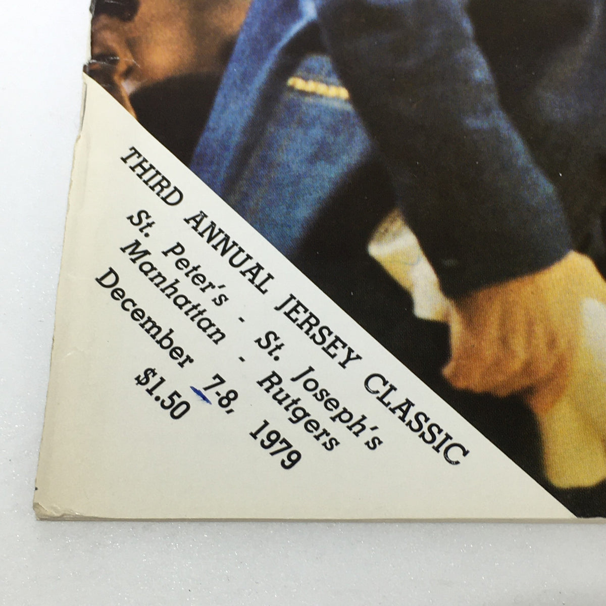 Close-up detail of the 'VTG NCAA Rutgers Scarlet Knights Basketball Magazine December 7-8 1978' cover, highlighting event information for the Third Annual Jersey Classic.