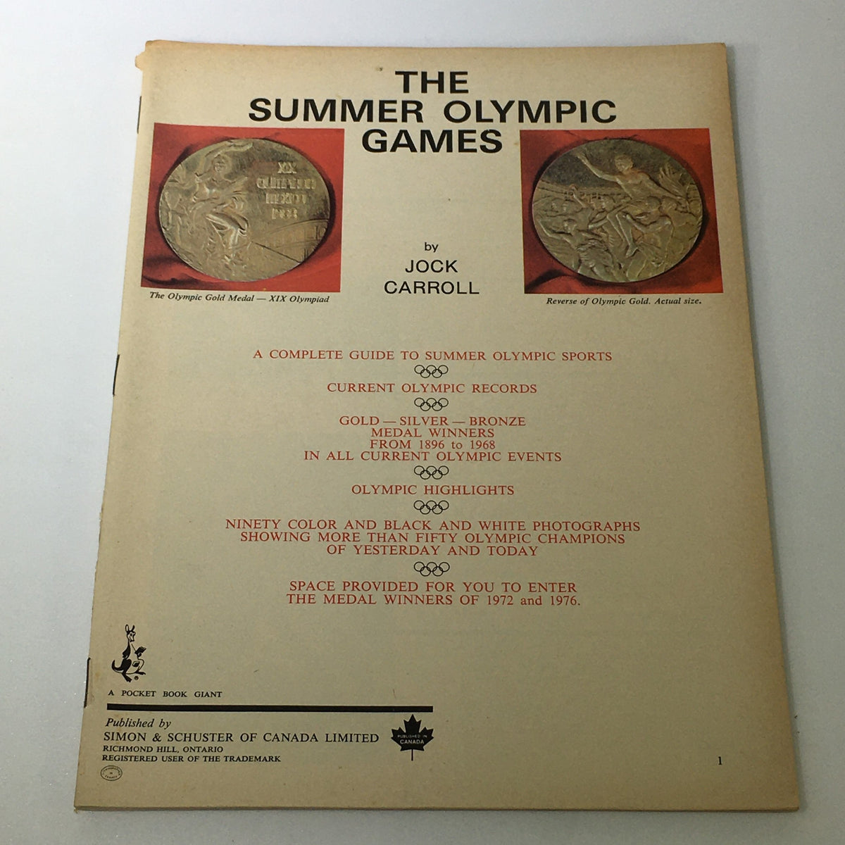Cover of the VTG 1972 The Summer Olympic Games magazine by Jock Carroll, featuring Olympic medals and highlights of the XIX Olympiad.