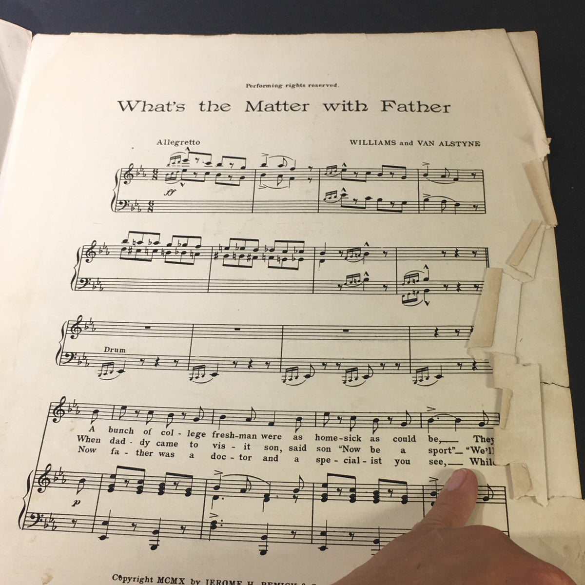 Sheet music layout of 'What's The Matter With Father' by Williams & Van Alstyne, displaying the musical notes and lyrics.