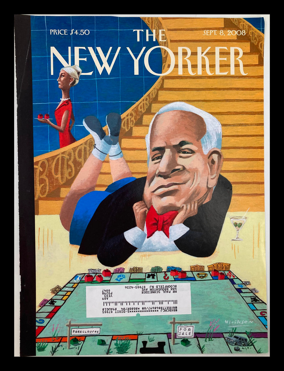 COVER ONLY The New Yorker September 8 2008 John McCain featuring colorful artwork by Mark Ulriksen, depicting John McCain reclining with a game board in front of him, symbolizing political themes.