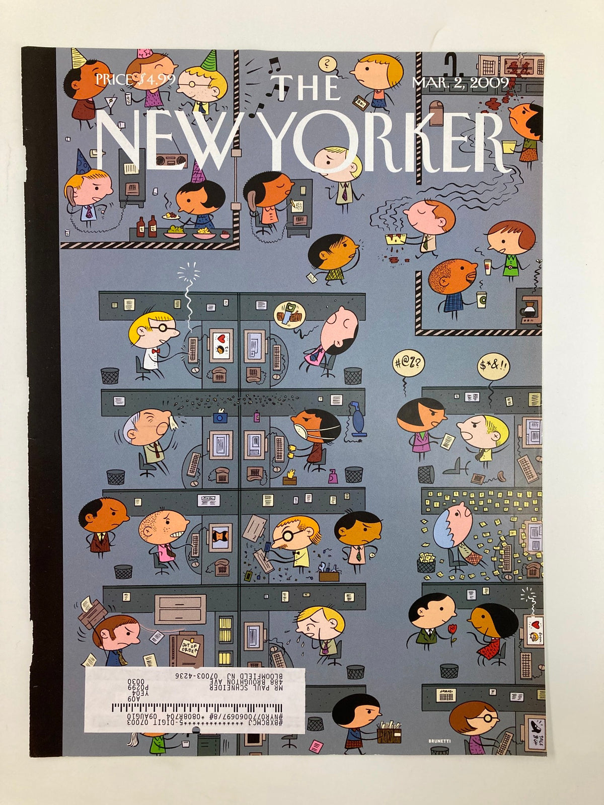 The New Yorker cover from March 2, 2009, designed by Ivan Brunetti, depicting a vibrant ecosystem with colorful characters, highlighting humor and social commentary.