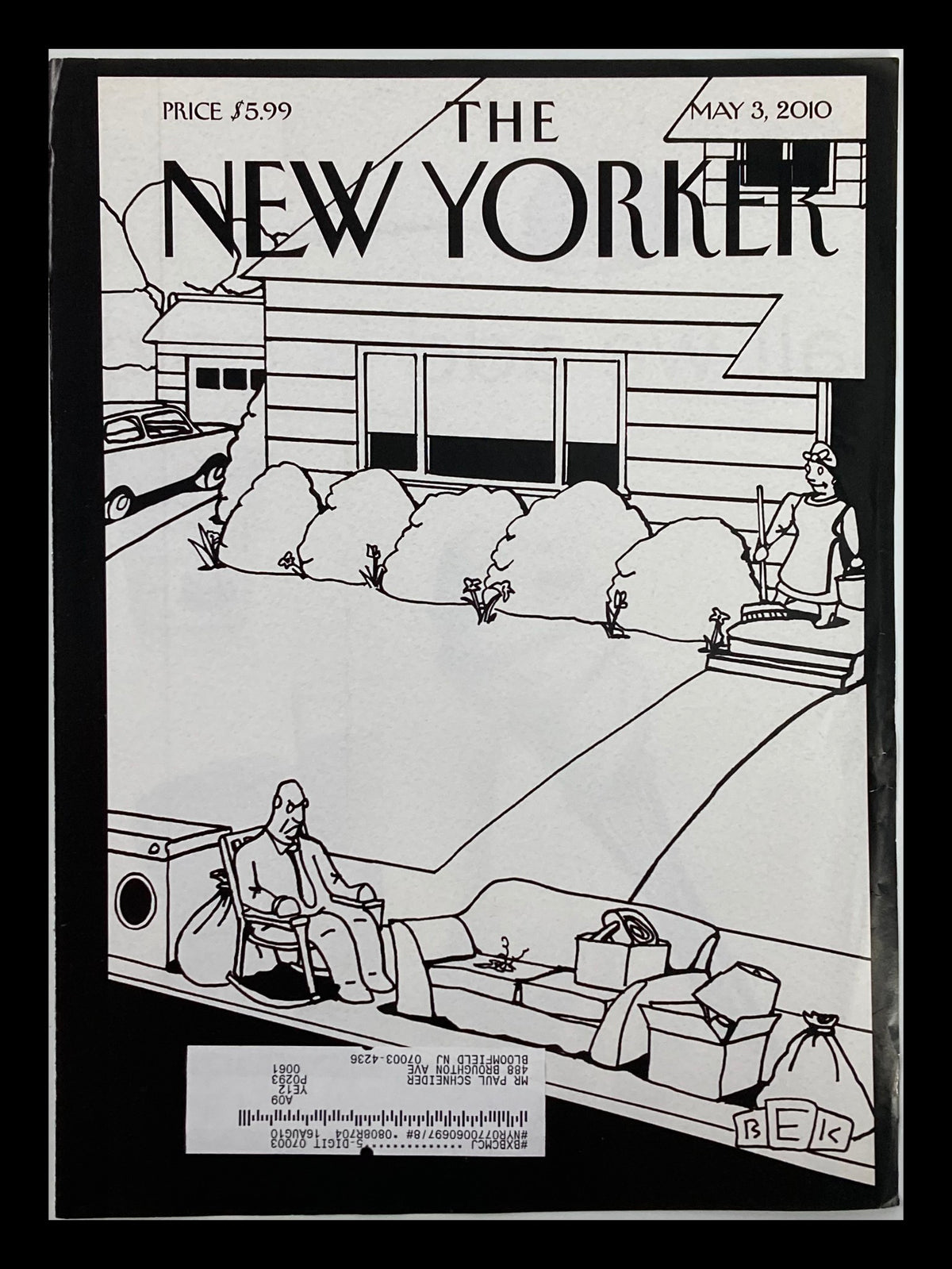 Cover only of The New Yorker May 3 2010, featuring spring cleaning artwork by Bruce Eric Kaplan, showcasing a humorous depiction of a spring cleaning scene.