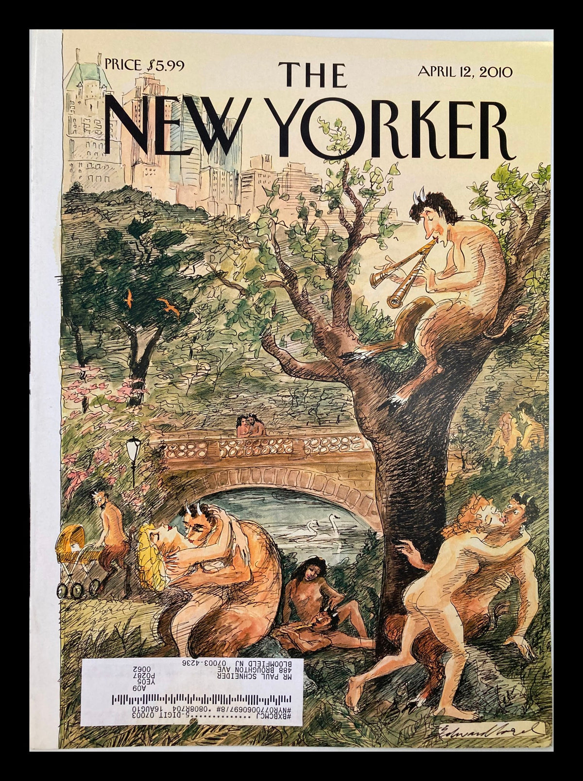 Cover only of The New Yorker from April 12, 2010, titled 'Spring Has Sprung' by Edward Sorel, featuring vibrant spring scenes and whimsical characters in a park setting.