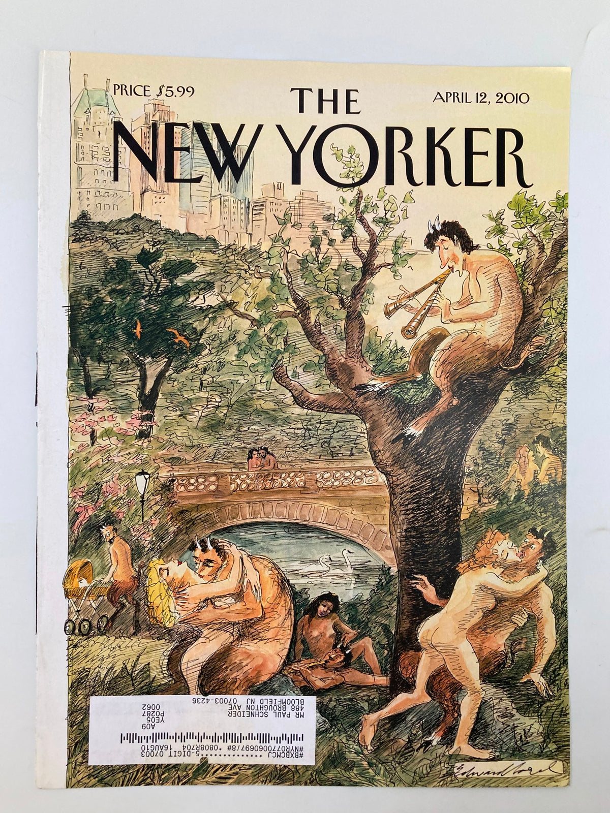 COVER ONLY The New Yorker April 12 2010 Spring Has Sprung, an illustration by Edward Sorel featuring whimsical spring imagery with figures enjoying nature.