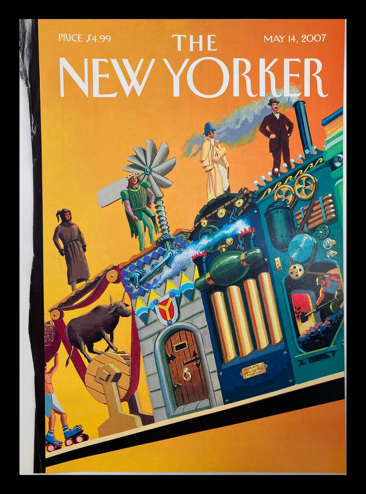 Cover of The New Yorker, May 14, 2007, titled 'The Ascent of Man' by Richard Brans featuring vibrant artwork depicting human achievement and technology.