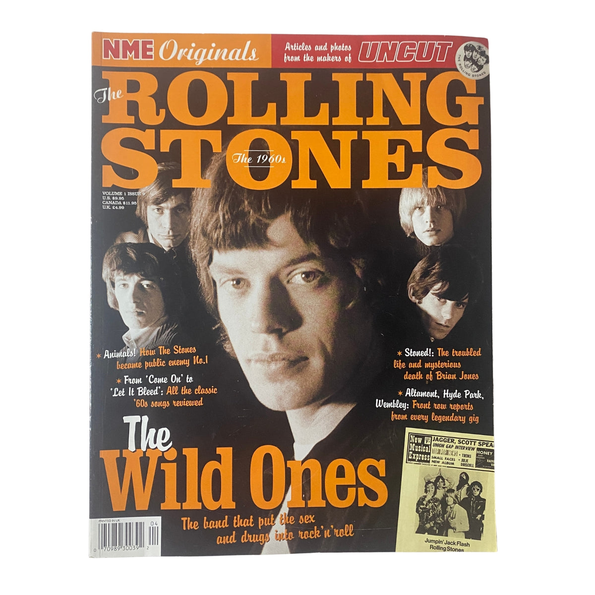 NME Originals Magazine Vol 1 Issue 9 featuring The Rolling Stones on the cover, highlighting the band from the 1960s with the title 'The Wild Ones'. The cover showcases a prominent image of a band member.