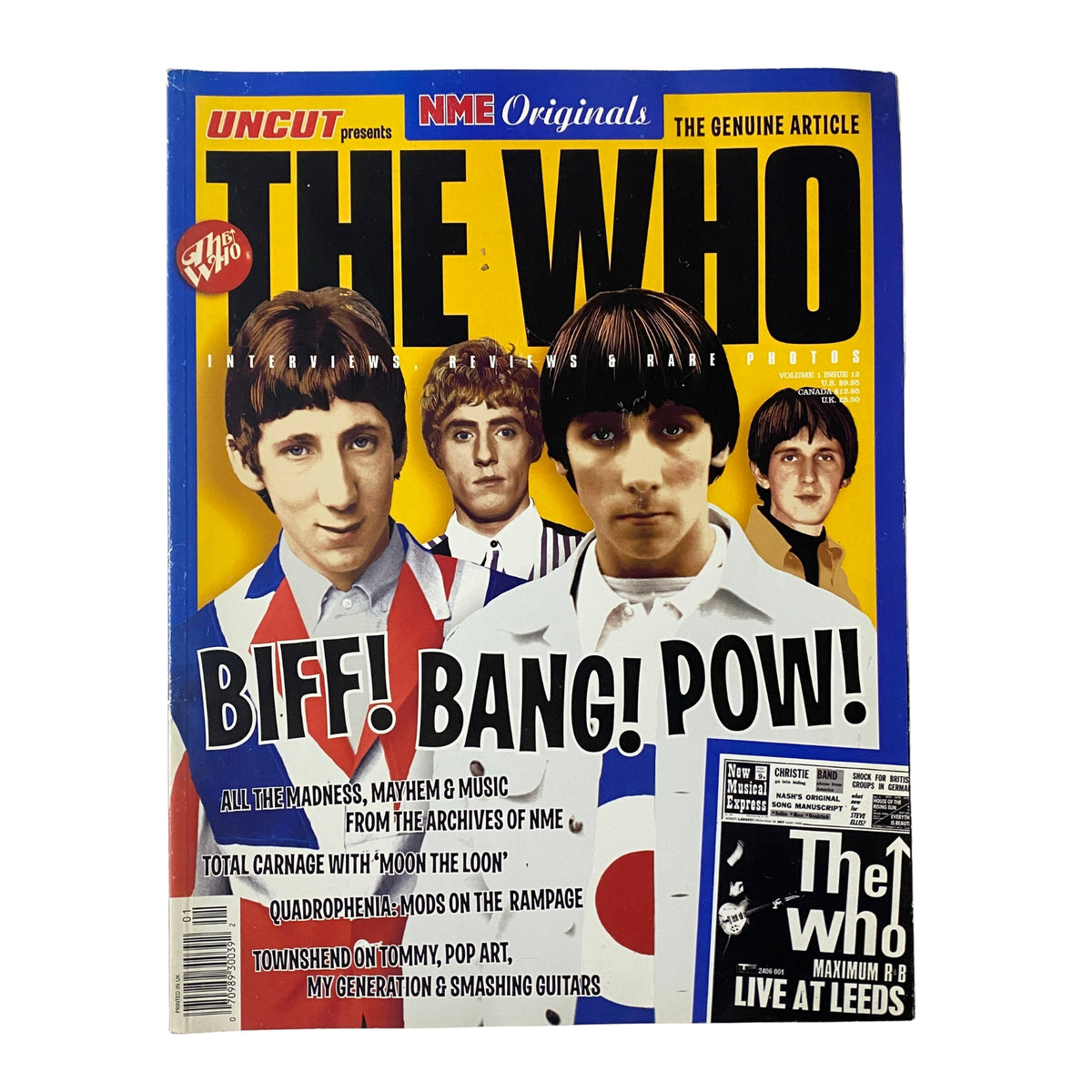 NME Originals Magazine Vol 1 Issue 12 Uncut Presents The Who cover featuring the band with the tagline 'Biff! Bang! Pow!' showcasing iconic imagery of The Who.