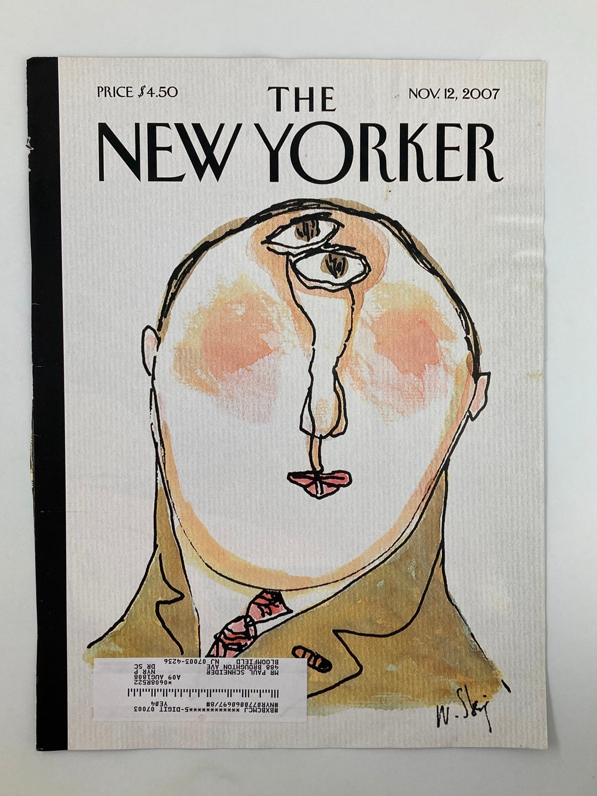 Cover of The New Yorker, November 12, 2007, titled 'The Face' by William Steig, showcasing a unique artistic depiction of a face with creative design.