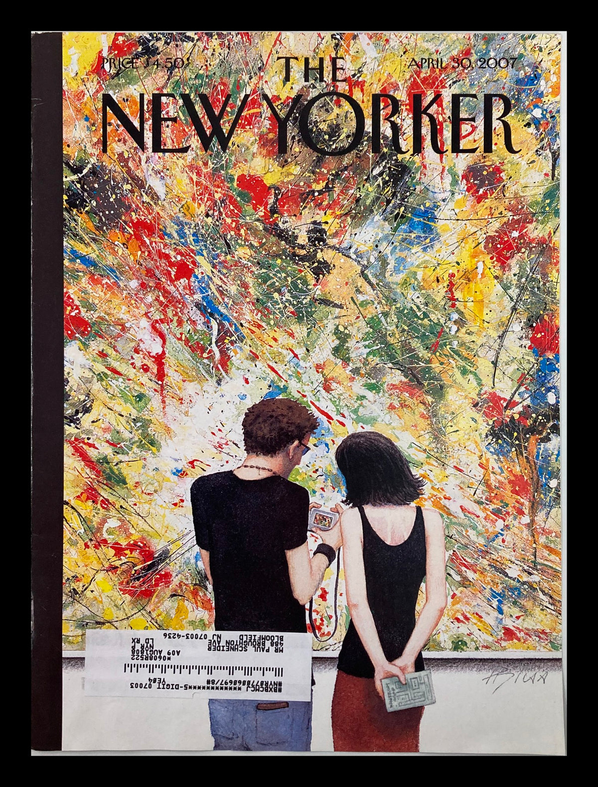 COVER ONLY The New Yorker April 30 2007 featuring artwork by Harry Bliss, showcasing a vibrant abstract background with a couple viewing an art piece.