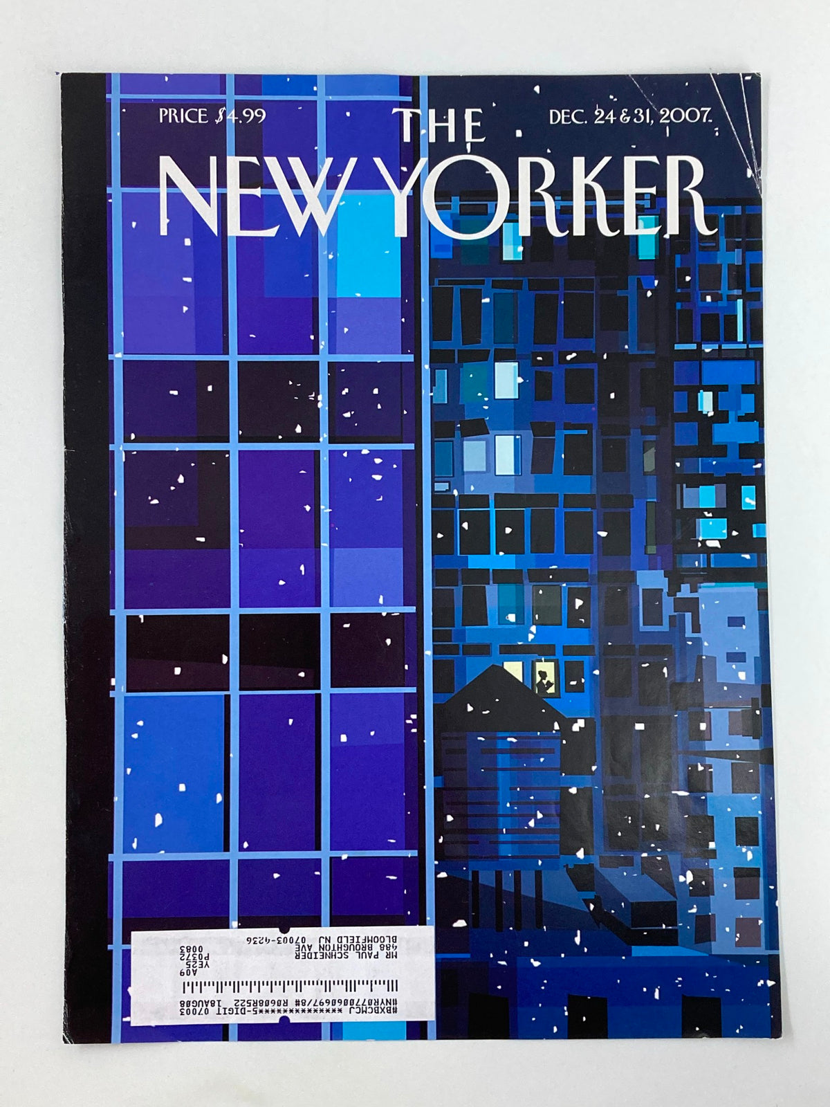 COVER ONLY The New Yorker December 24 & 31 2007 with artistic depiction of blue and black grid patterns, emphasizing climate change issues.