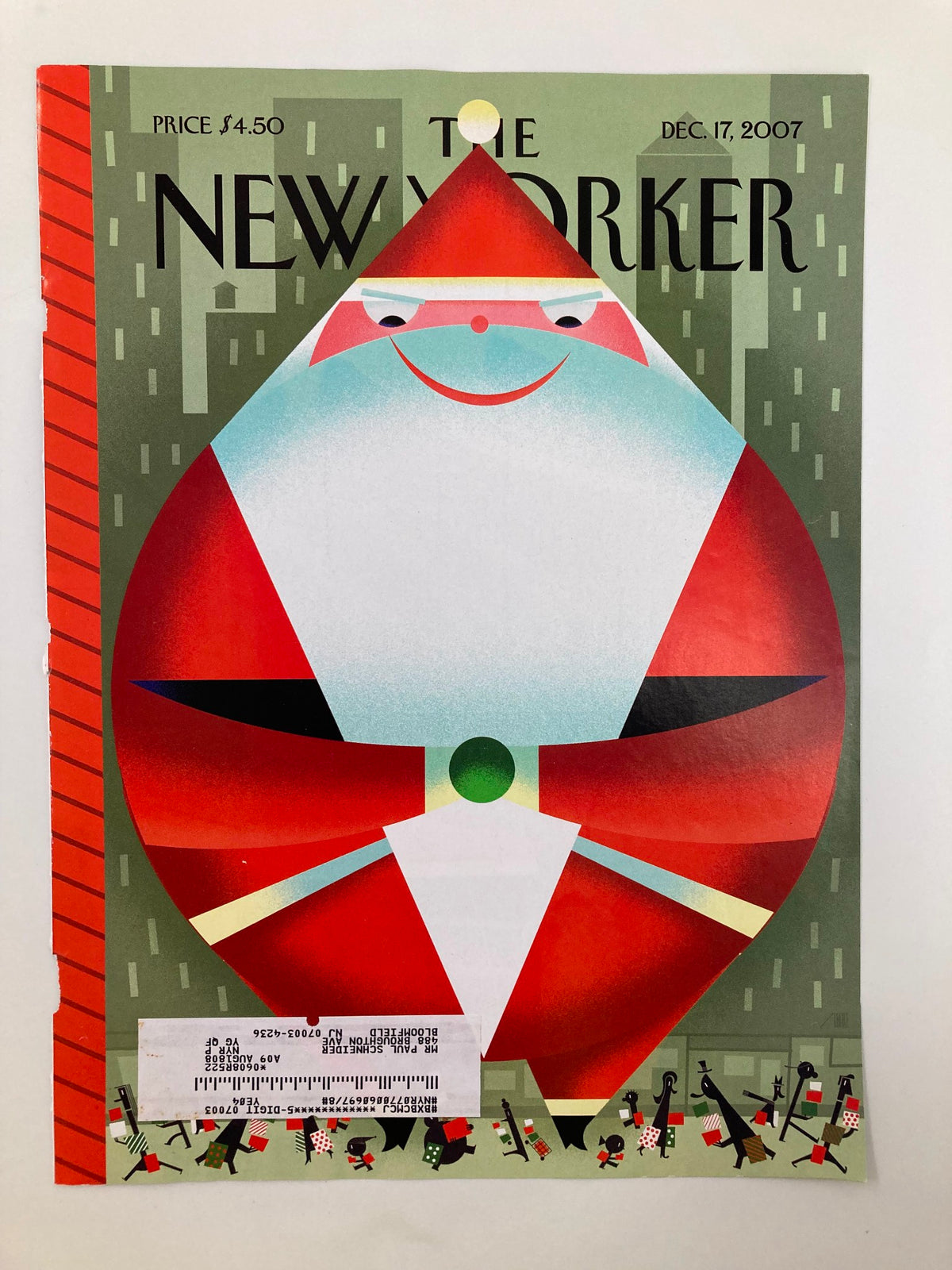 The New Yorker December 17 2007 cover showcasing a vibrant Santa graphic, designed by Bob Staake, against a cheerful holiday backdrop.