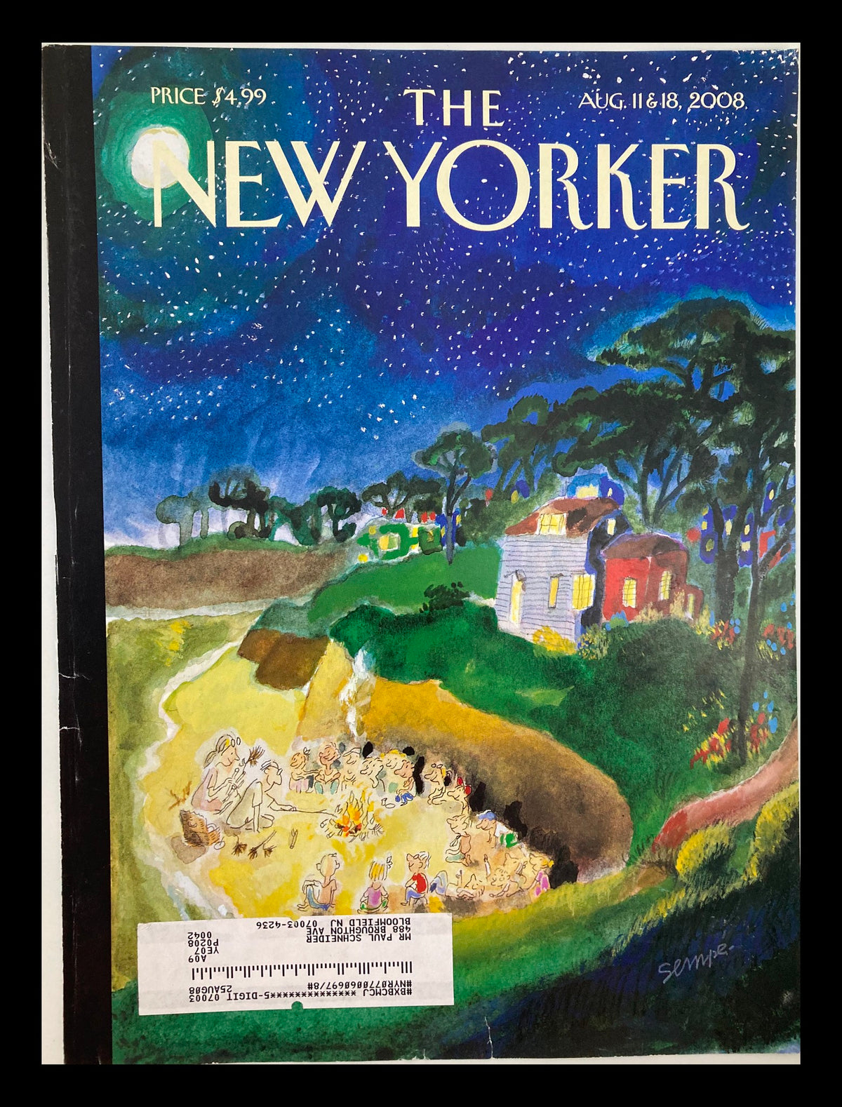 Cover of The New Yorker August 11 & 18, 2008 featuring the illustration 'Future Memories' by J.J. Sempe, showcasing a vibrant night sky and whimsical scenes.
