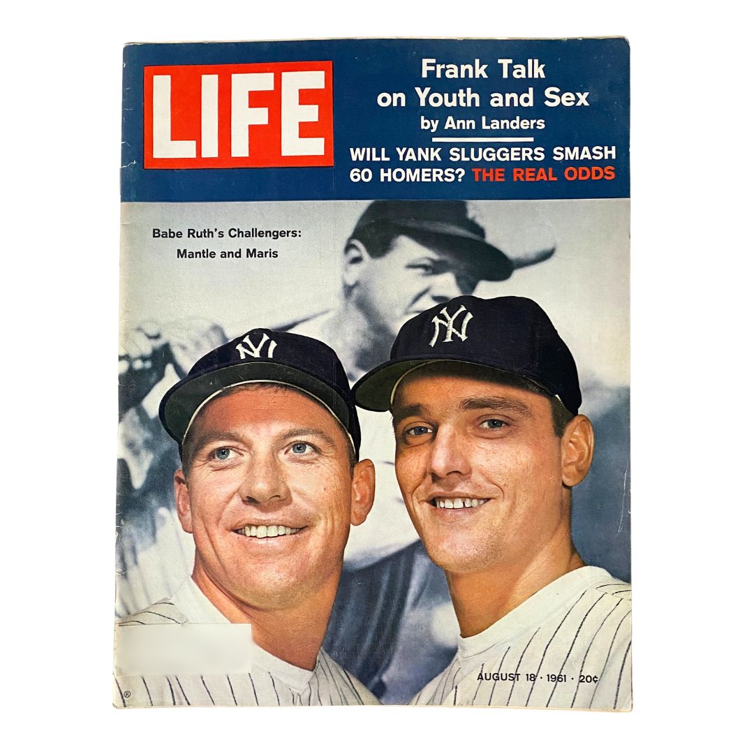 Vintage Life Magazine August 18, 1961 featuring Roger Maris and Mickey Mantle, the iconic M&M Boys on the cover.