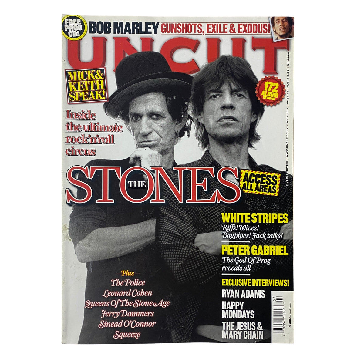 Cover of Uncut Magazine July 2007 featuring Mick Jagger and Keith Richards of The Rolling Stones, highlighting their 45th anniversary with exclusive content.