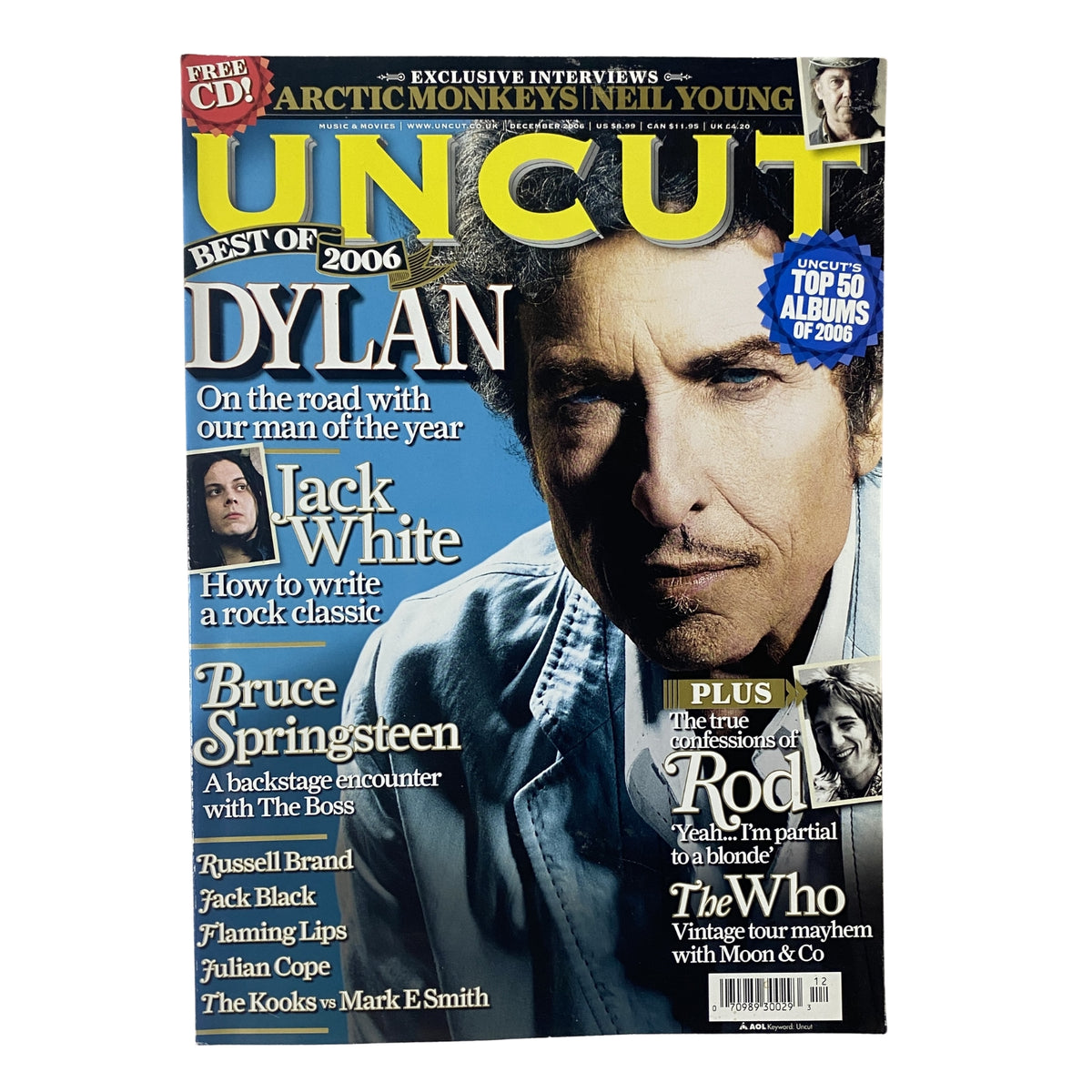 Cover of Uncut UK Magazine December 2006 featuring Bob Dylan and Jack White, highlighting the Best of 2006 in music. The magazine includes interviews and music reviews.