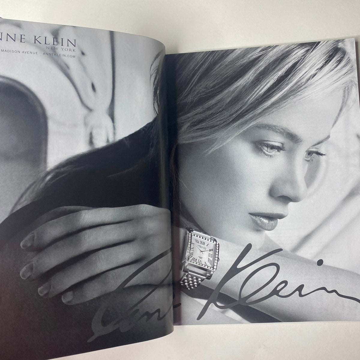 Vogue Magazine January 2007 with a black and white advertisement for Anne Klein, featuring a model showcasing elegant wristwatches, emphasizing luxury fashion trends.