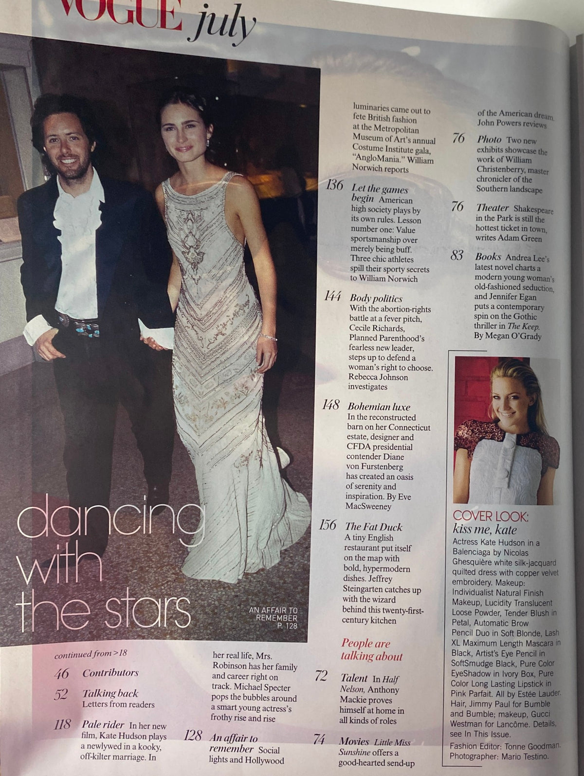 Article spread from Vogue Magazine July 2006 titled 'Dancing with the Stars,' including a photo of a couple dressed elegantly.