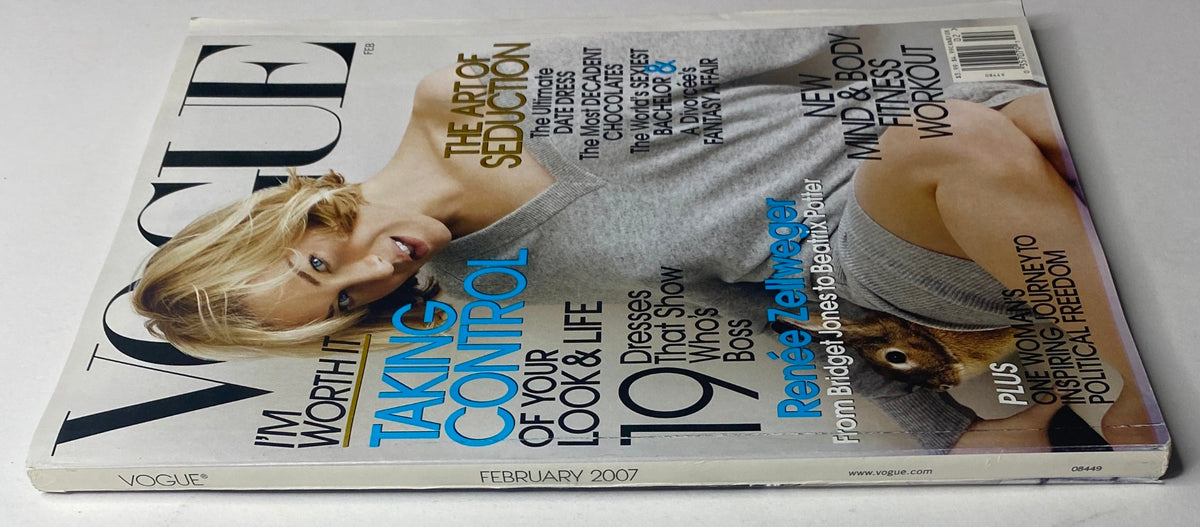 Back cover of Vogue Magazine February 2007 showing Renée Zellweger, highlighting 'Taking Control of Your Look & Life' with various fashion features.