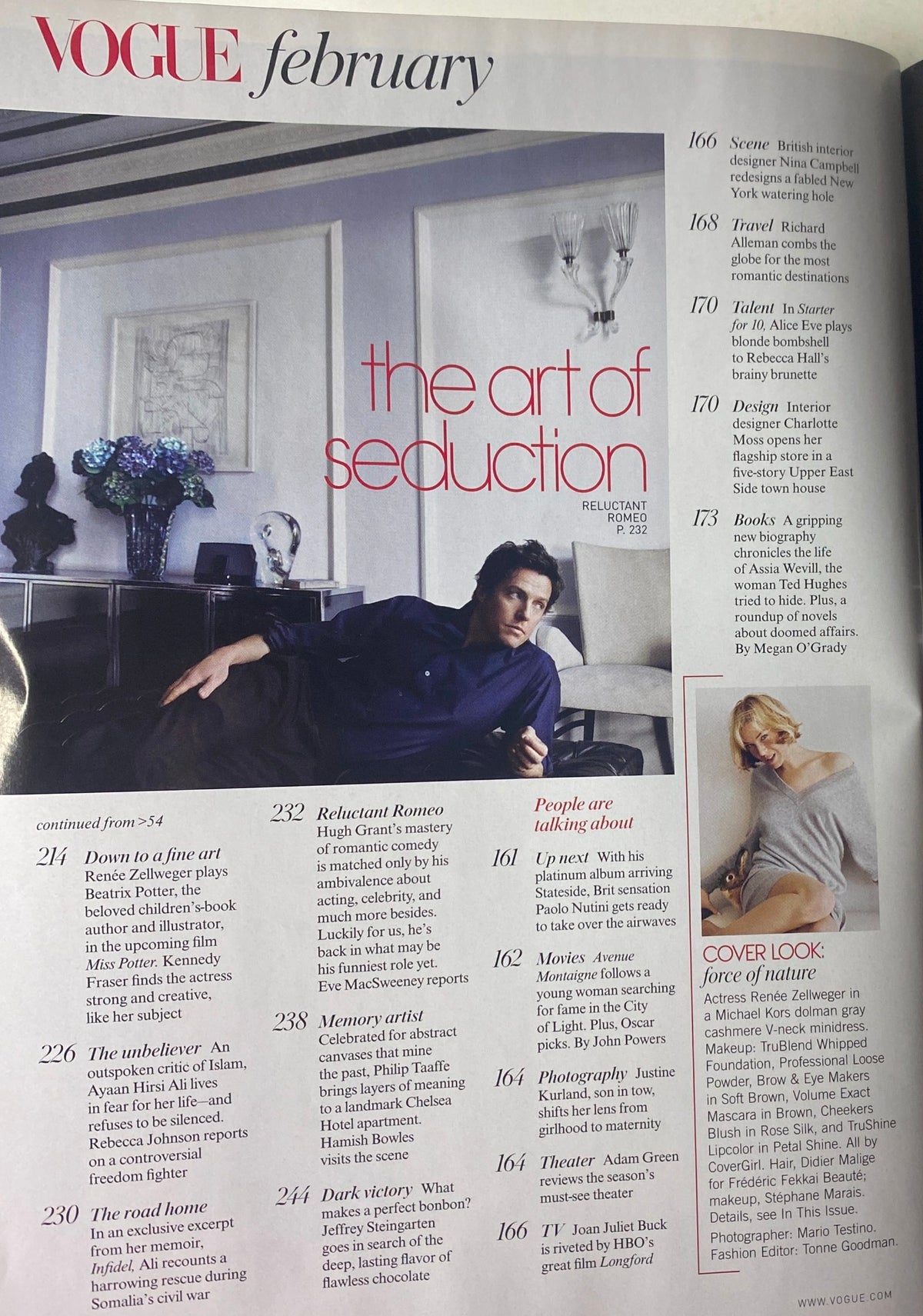 Another interior page of Vogue Magazine February 2007 focused on 'The Art of Seduction', featuring Renée Zellweger and highlighting fashion articles.