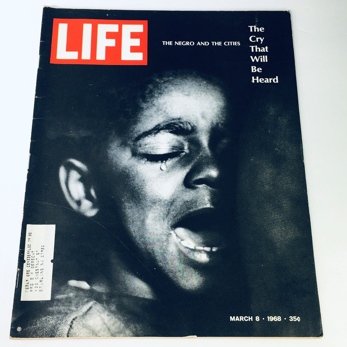Cover of VTG Life Magazine March 8 1968 featuring a poignant image of a young boy expressing emotion, highlighting the theme 'The Negro & The Cry That Will Be Heard'.