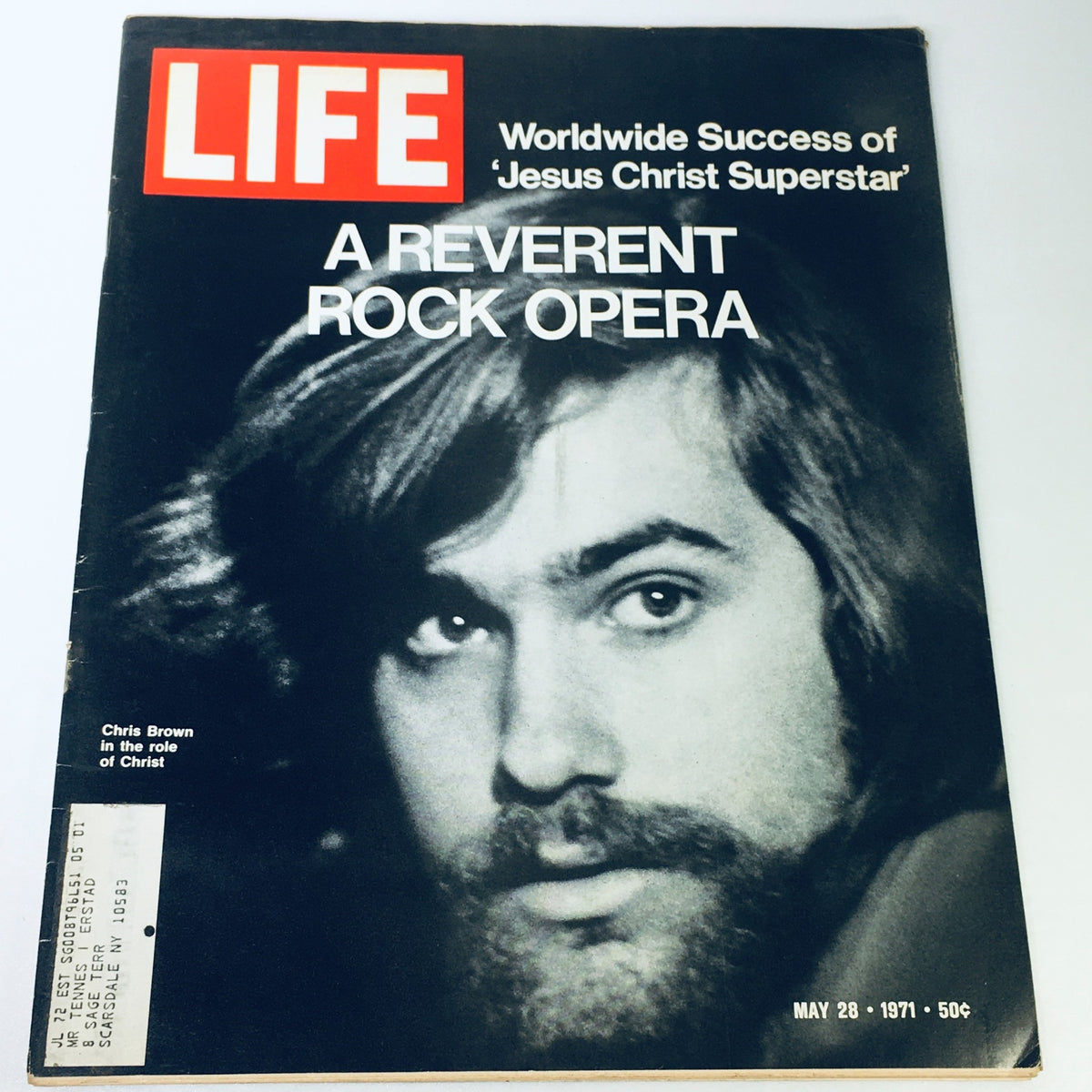 VTG Life Magazine May 28 1971 featuring Chris Brown in the role of Christ in 'A Reverent Rock Opera'. The cover showcases the classic Life Magazine logo with a vintage photograph.