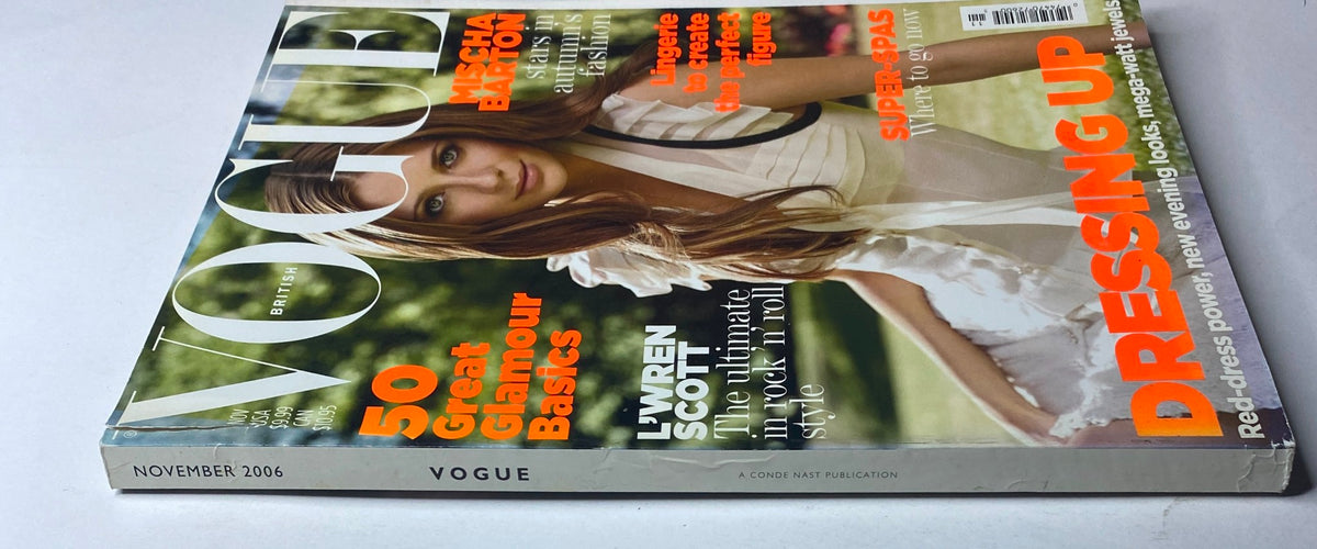 Side view of Vogue British Magazine November 2006 featuring Mischa Barton, showcasing details of the cover and magazine title.