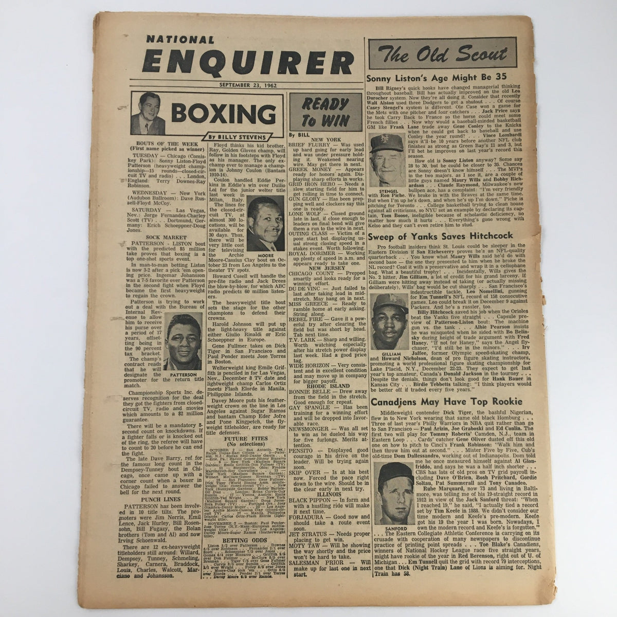 Full view of the National Enquirer Newspaper from September 23, 1962, showcasing various articles including the prominent headline 'Model Stabs Her Newborn Baby', an essential piece for collectors.