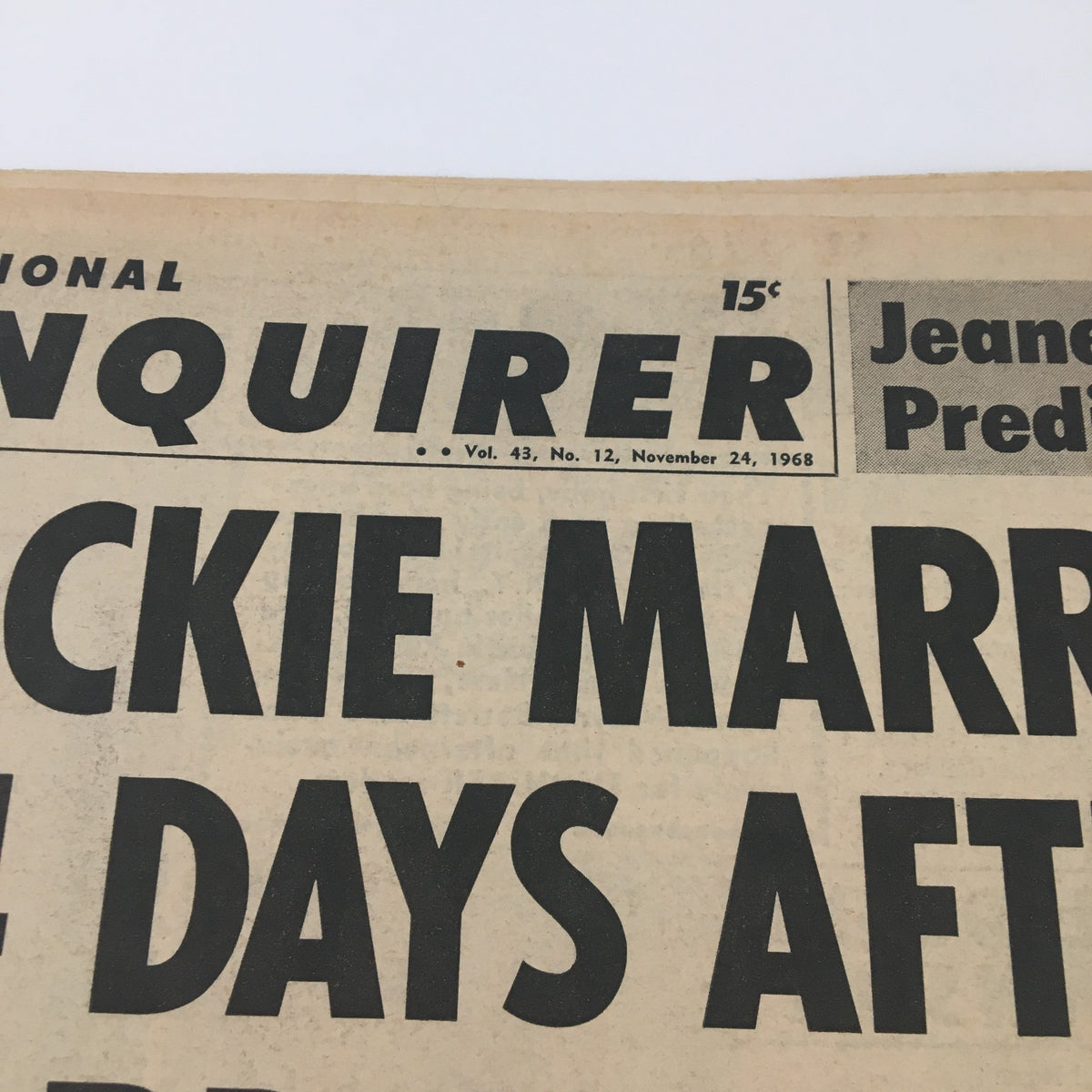 Cover of the National Enquirer Newspaper from November 24, 1968, featuring a headline about Jackie Kennedy and her emotional complexities.