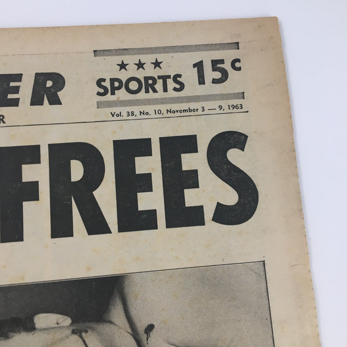 Top section of National Enquirer Newspaper, November 3, 1963, displaying the prominent featured headline 'Jury Frees' along with the newspaper's logo.