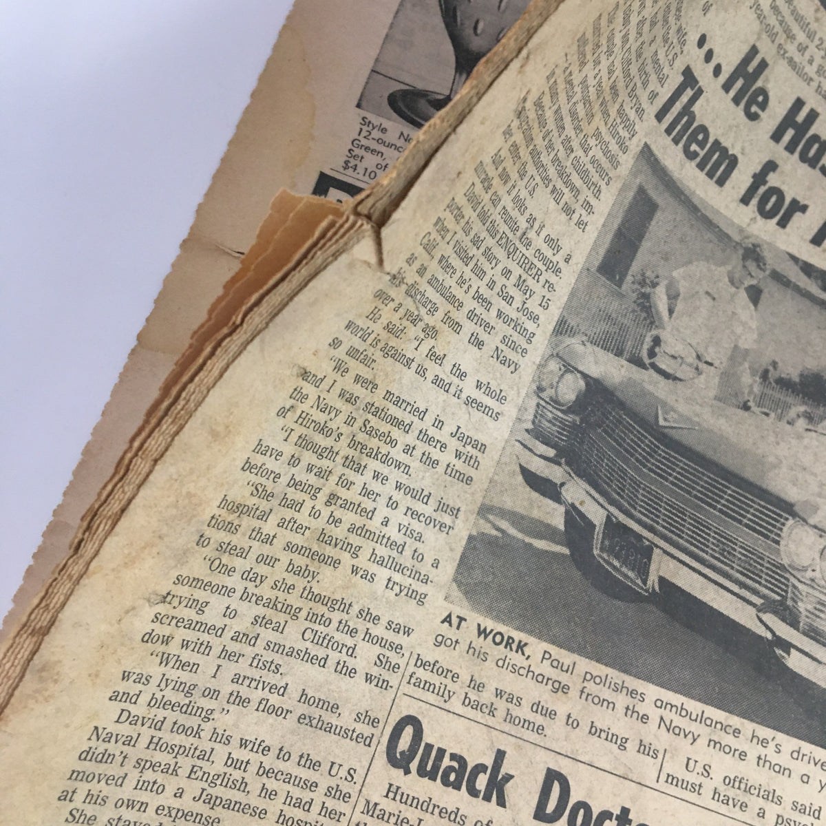 Detailed view of an article in National Enquirer June 20 1965 discussing a quack doctor and his legal issues.