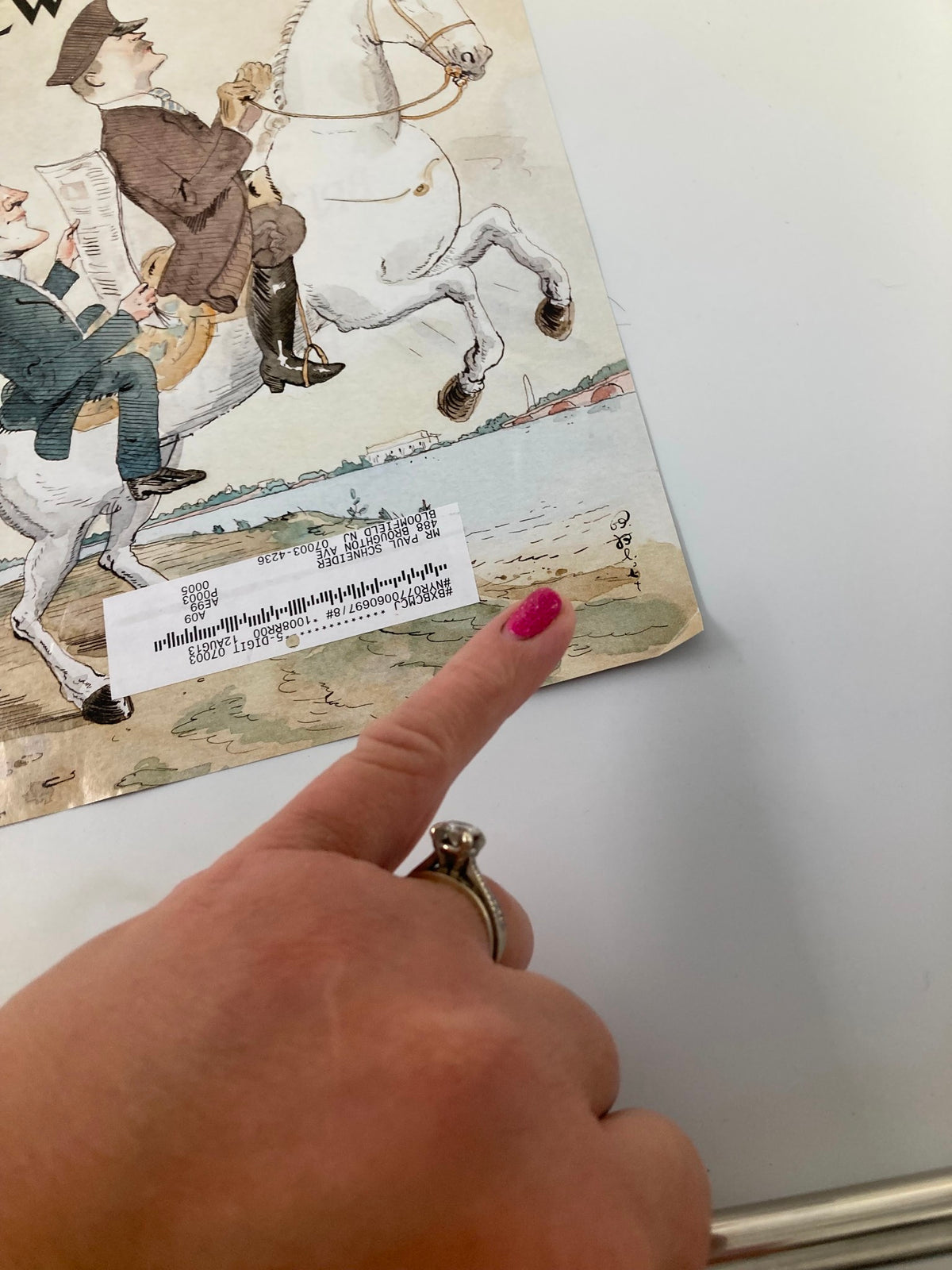 Detailed shot of The New Yorker October 1, 2012 cover by Barry Blitt, highlighting the subtle artistic features and the presence of the magazine's barcode.