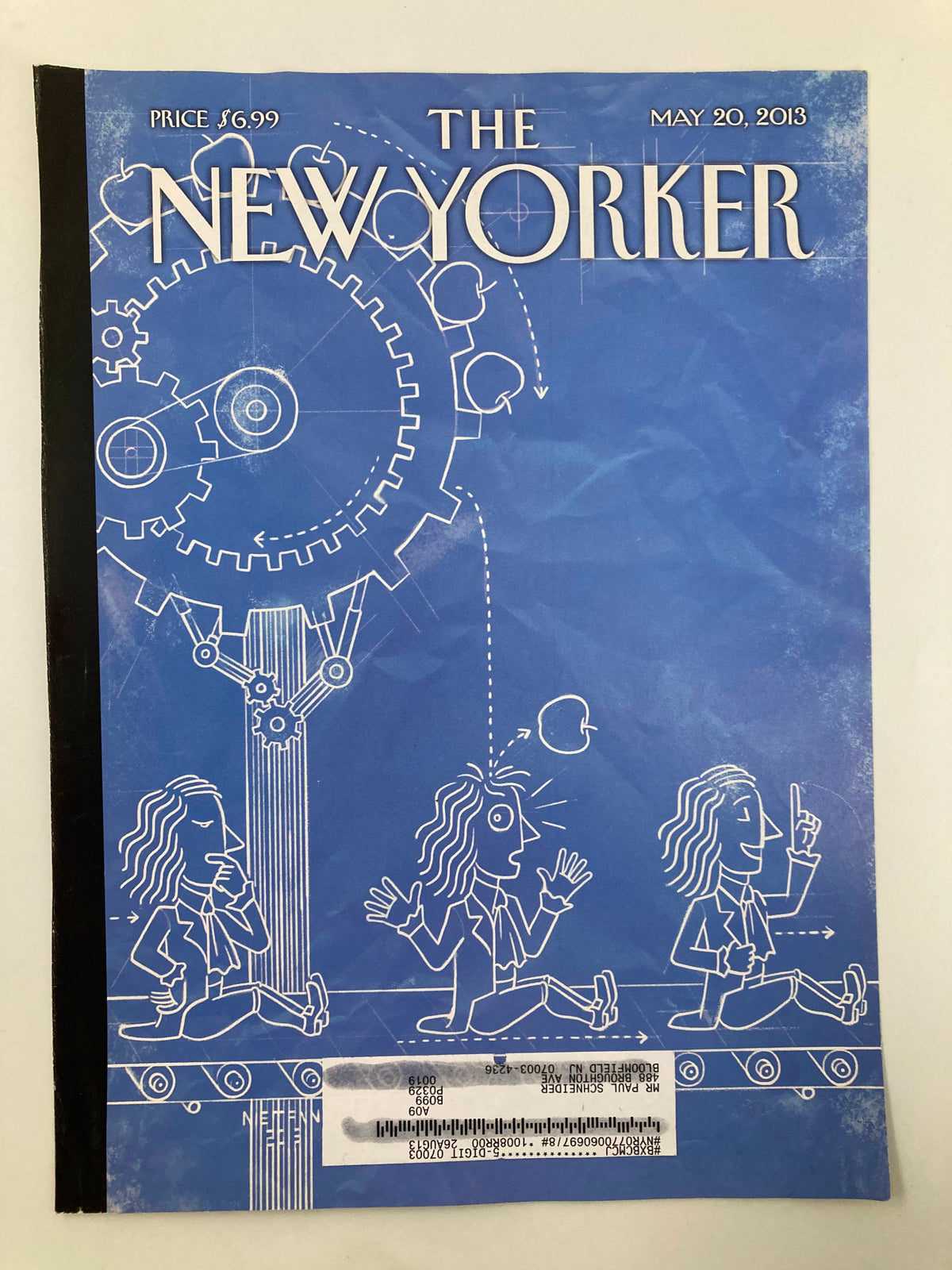 Cover only of The New Yorker May 20, 2013, titled 'Eureka' by Christoph Niemann, showcasing unique artistic illustrations that capture a playful moment, ideal for display.